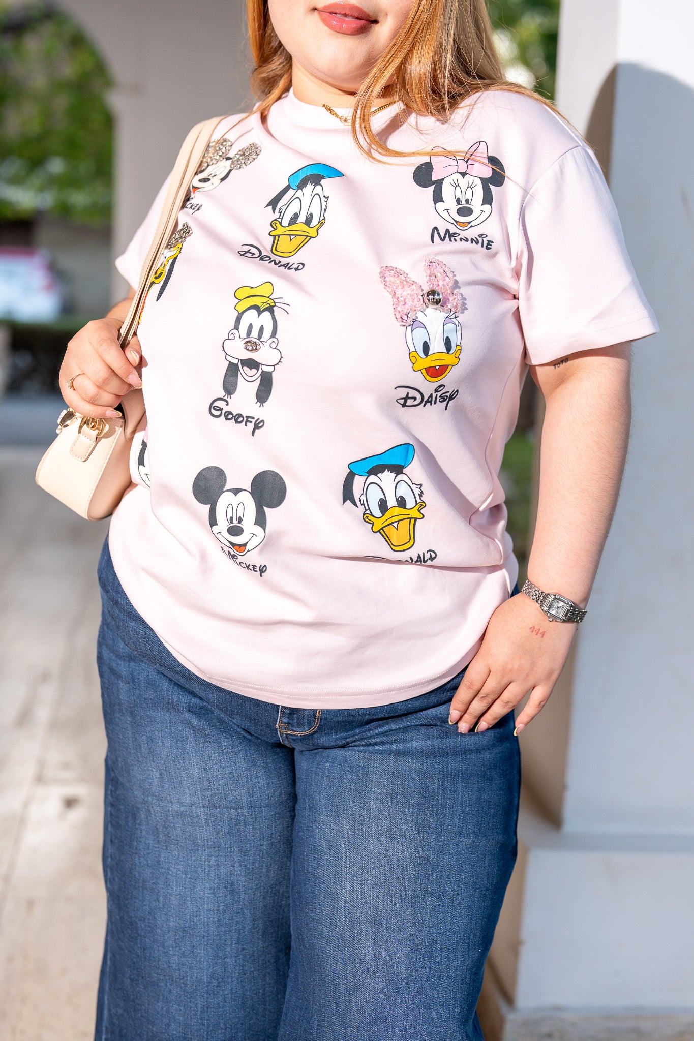 Playera personajes disney rosa