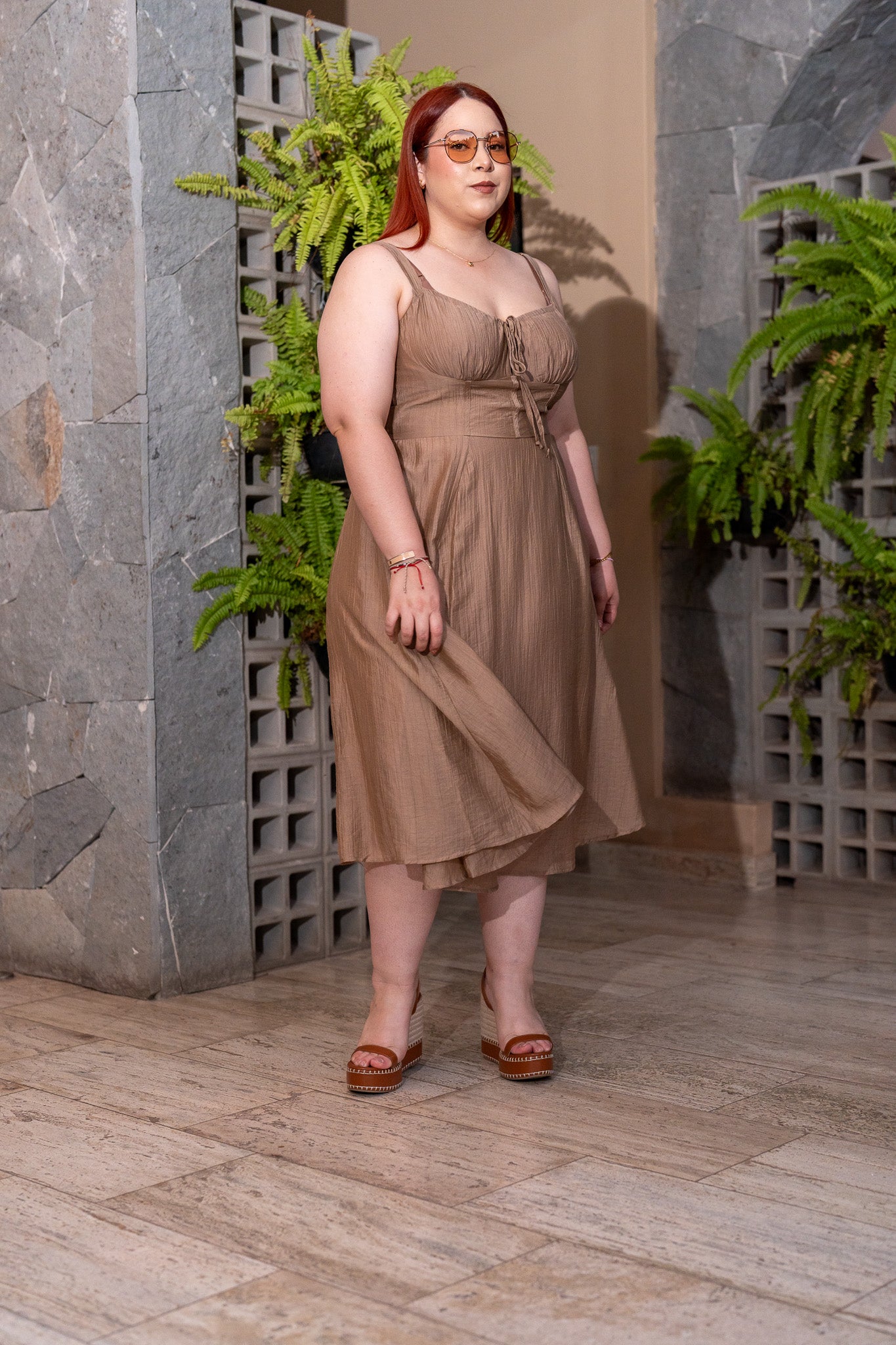 Vestido textura c/resorte cafe