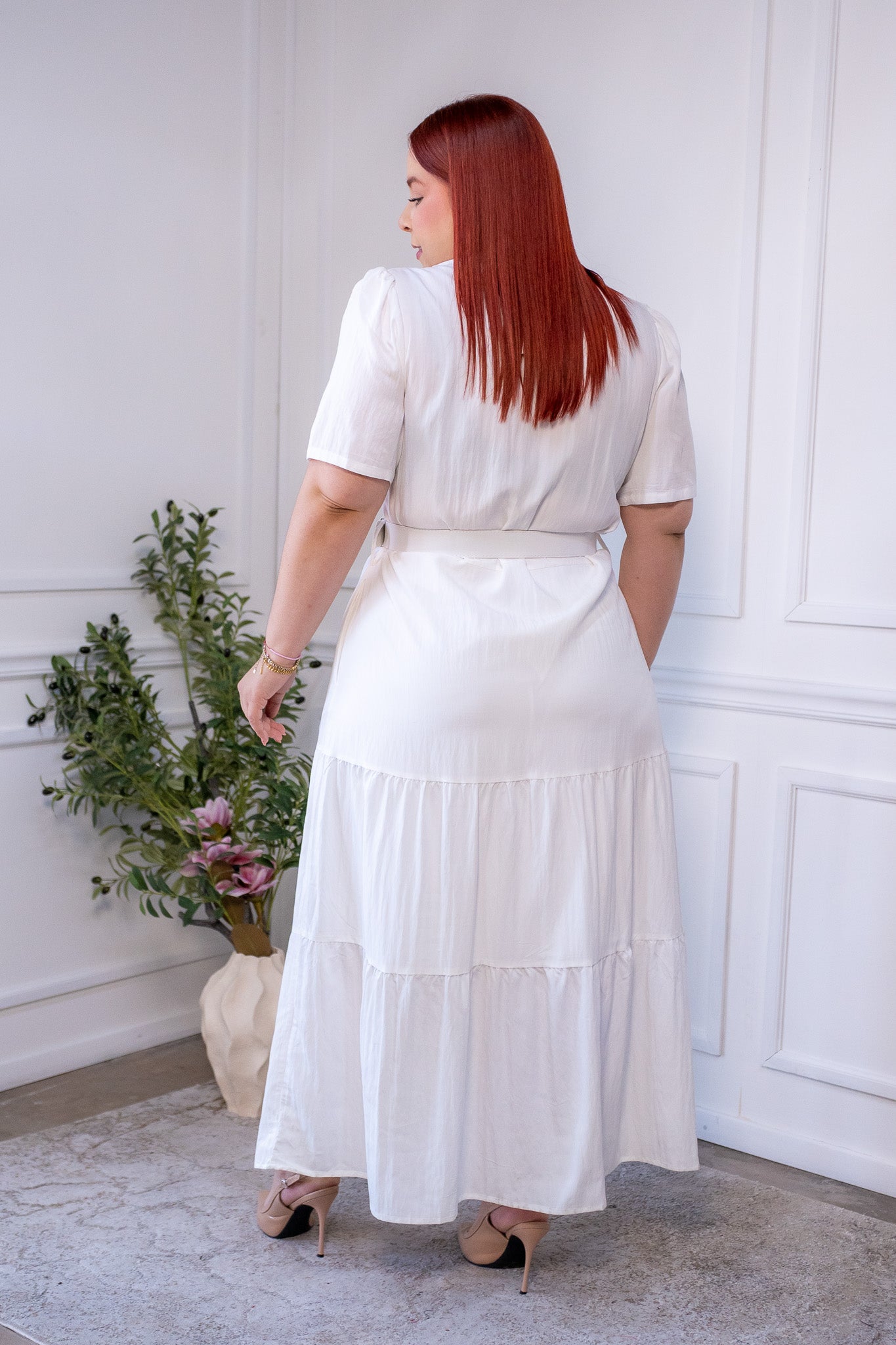Maxi vestido camisero liso blanco