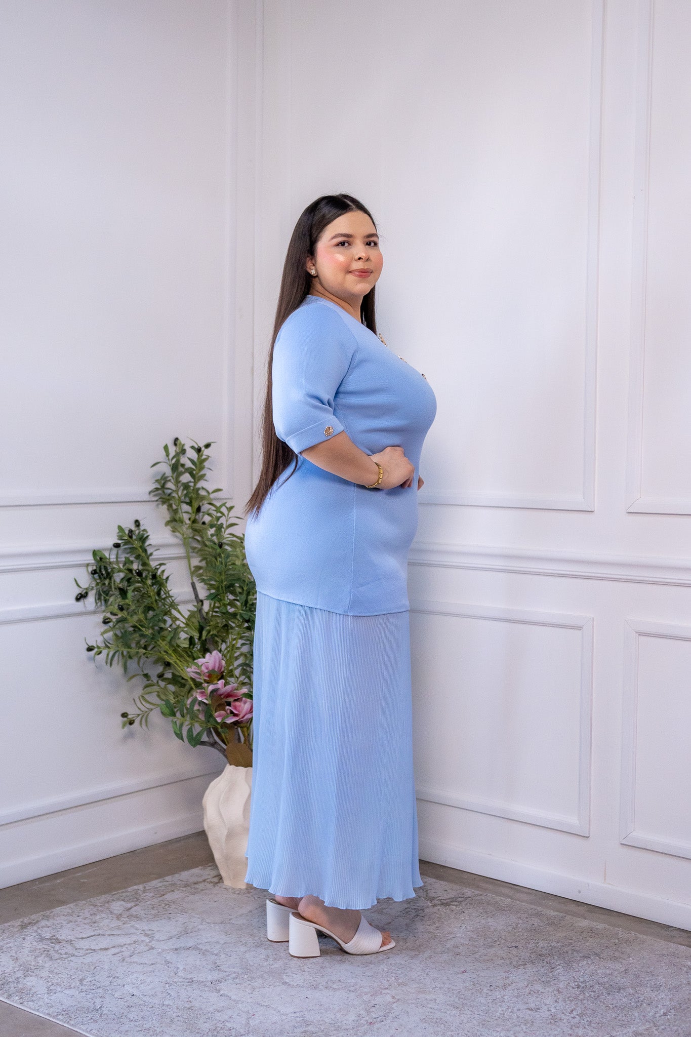 Maxi vestido punto c/botones azul