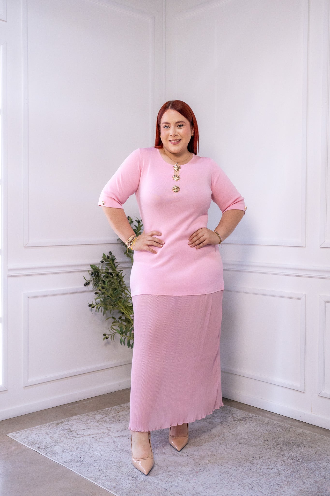 Maxi vestido punto c/botones rosa