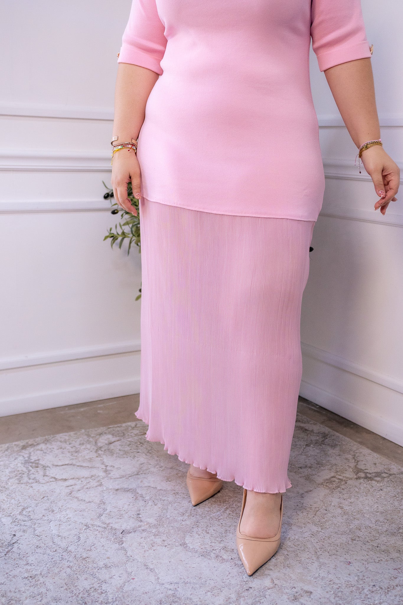 Maxi vestido punto c/botones rosa