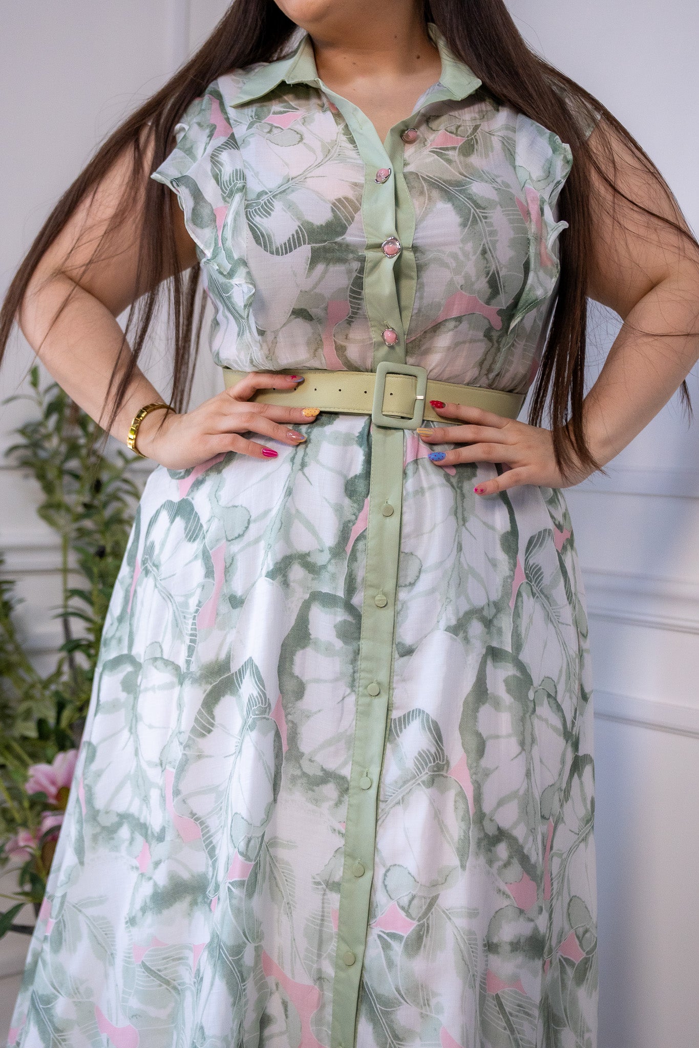 Maxi vestido estampado gasa verde