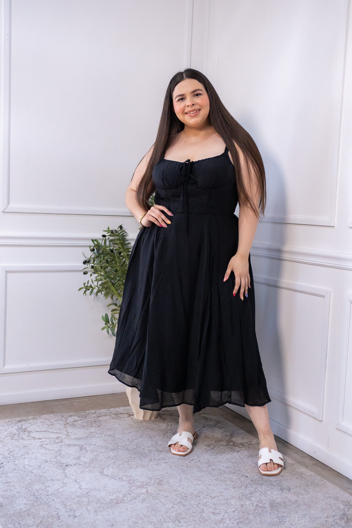 Vestido textura c/resorte negro