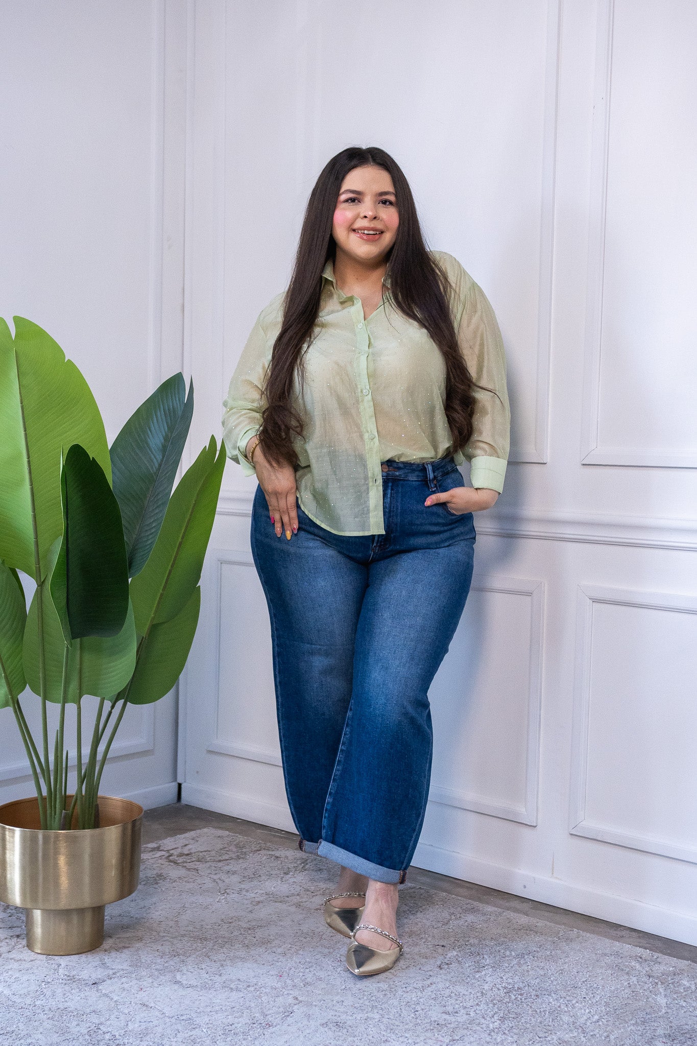 Jeans Curvy Pierna Ancha Cintura Alta Moda Casual Versátil