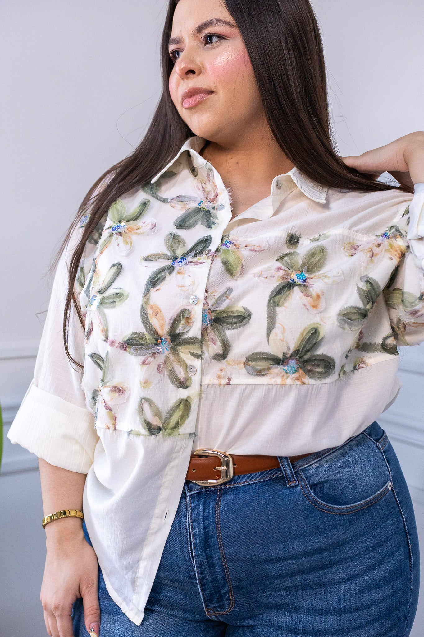 Camisa estampada c/flores bei