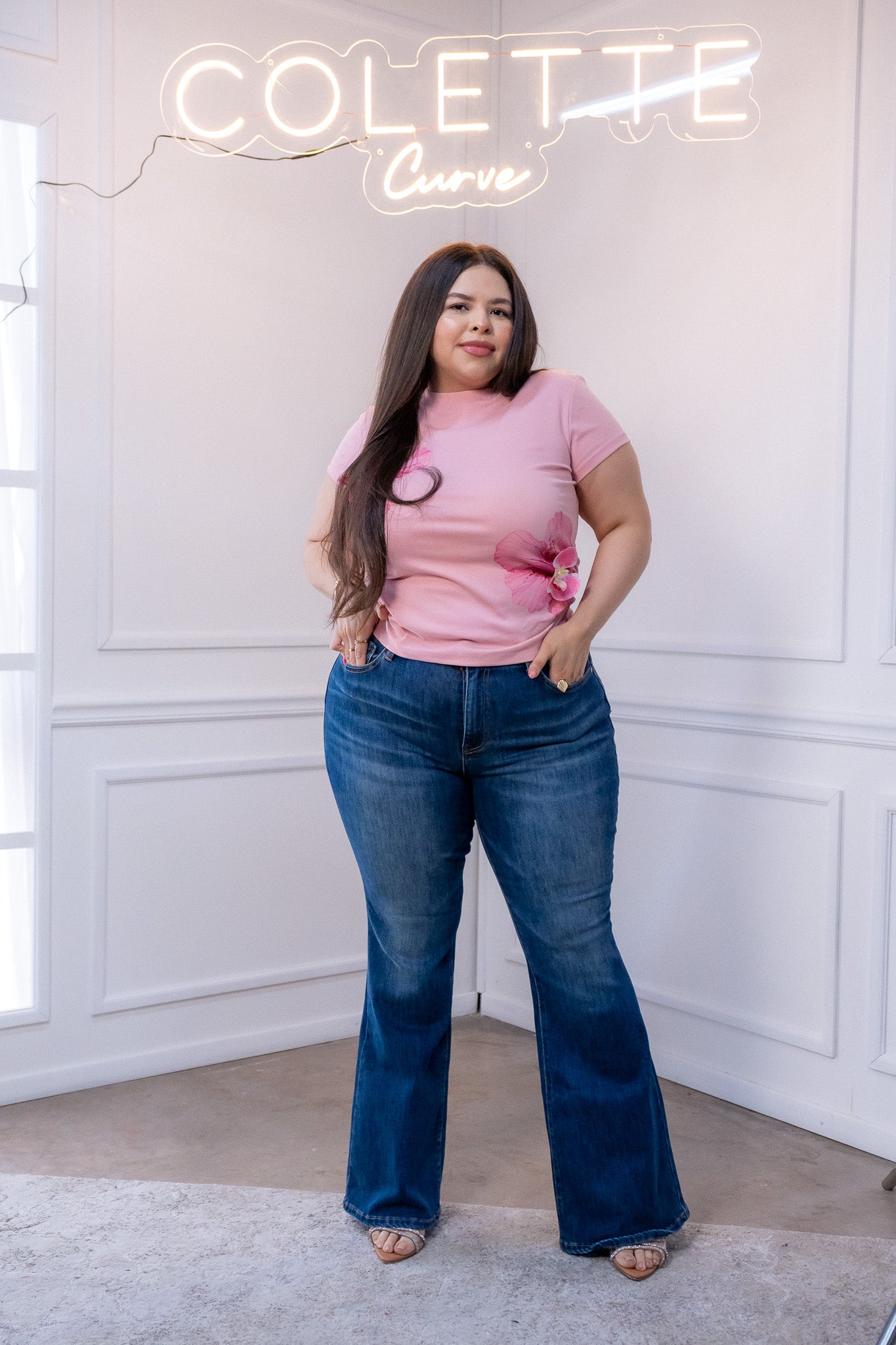 Dark plain bell-bottom jeans