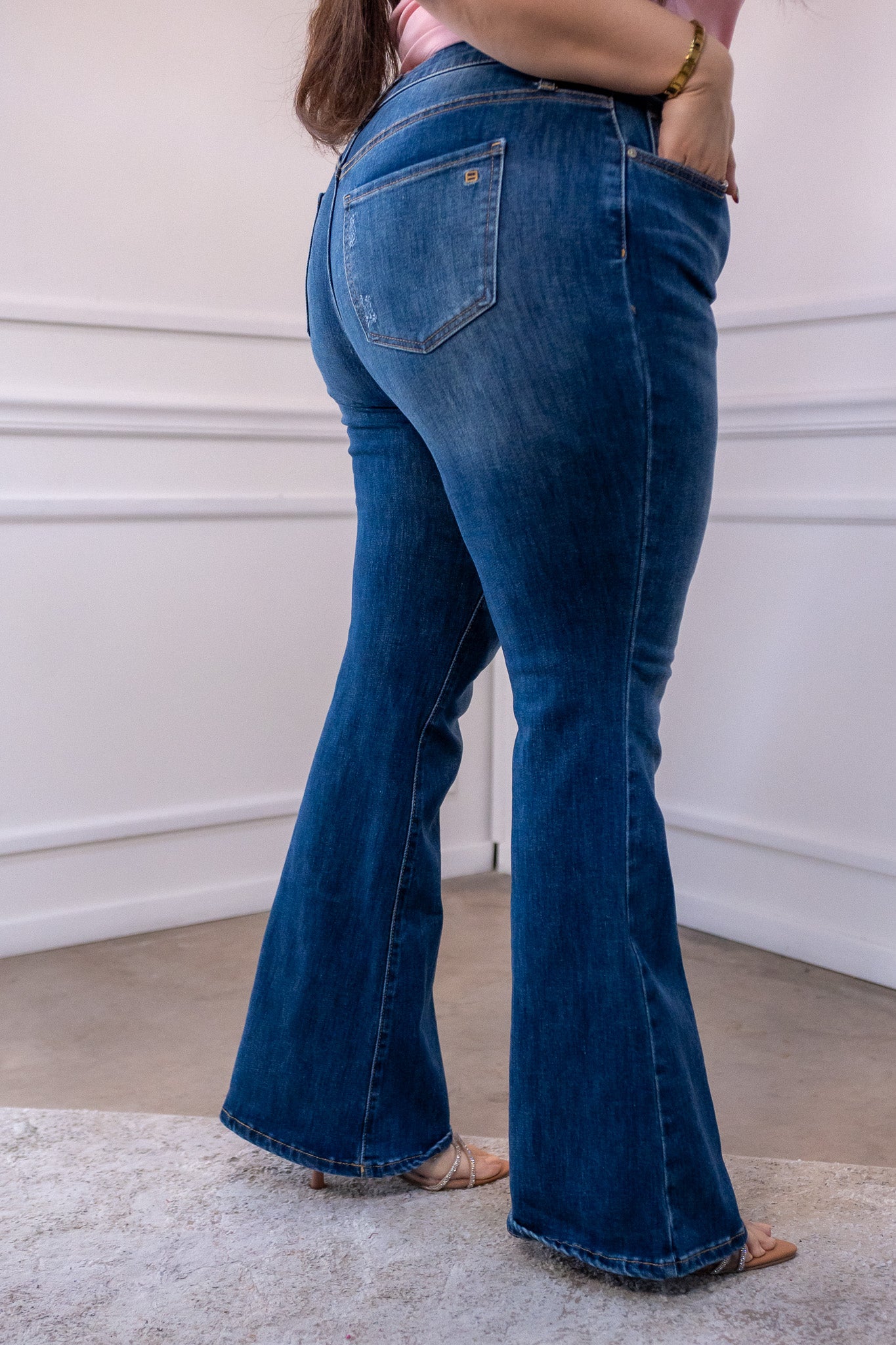 Dark plain bell-bottom jeans
