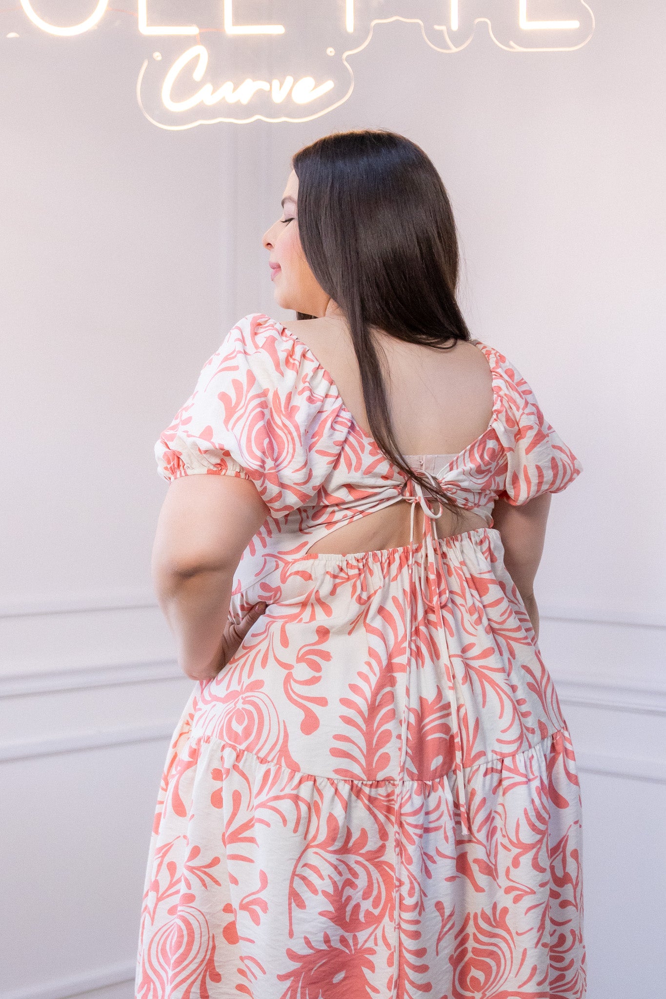 Vestido Curvy Corto Estampado Rosa Ligero Vibra Primaveral