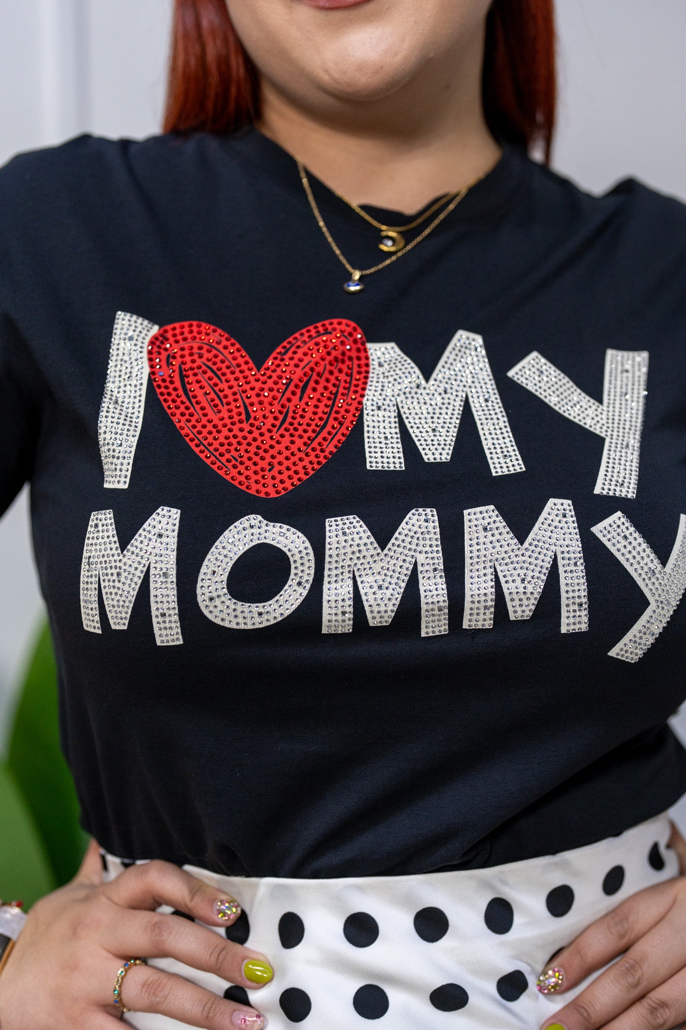 Playera Curvy I Love Mom con Brillos Negra Regalo Mamá