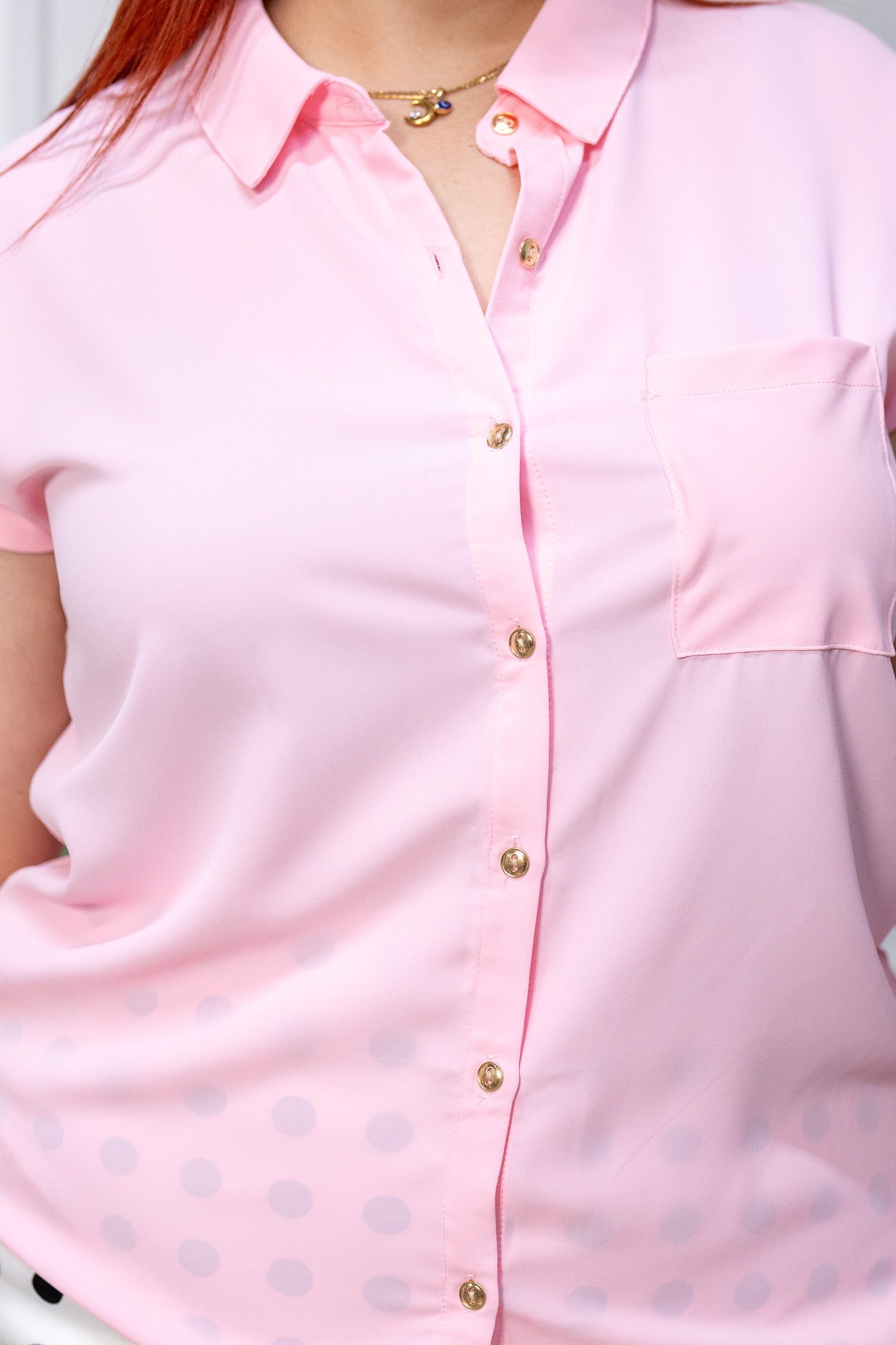 Camisa Curvy Rosa Manga Corta Tela Fresca Ligera Verano