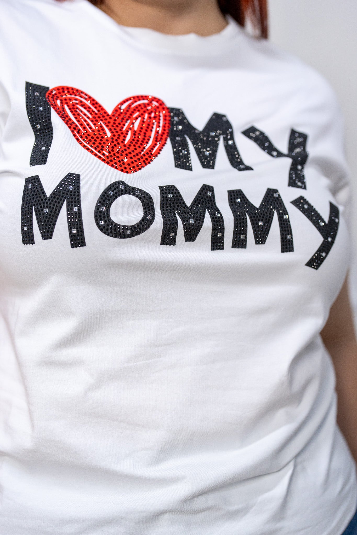 Playera Curvy I Love Mom con Brillos Blanca Regalo Mamá