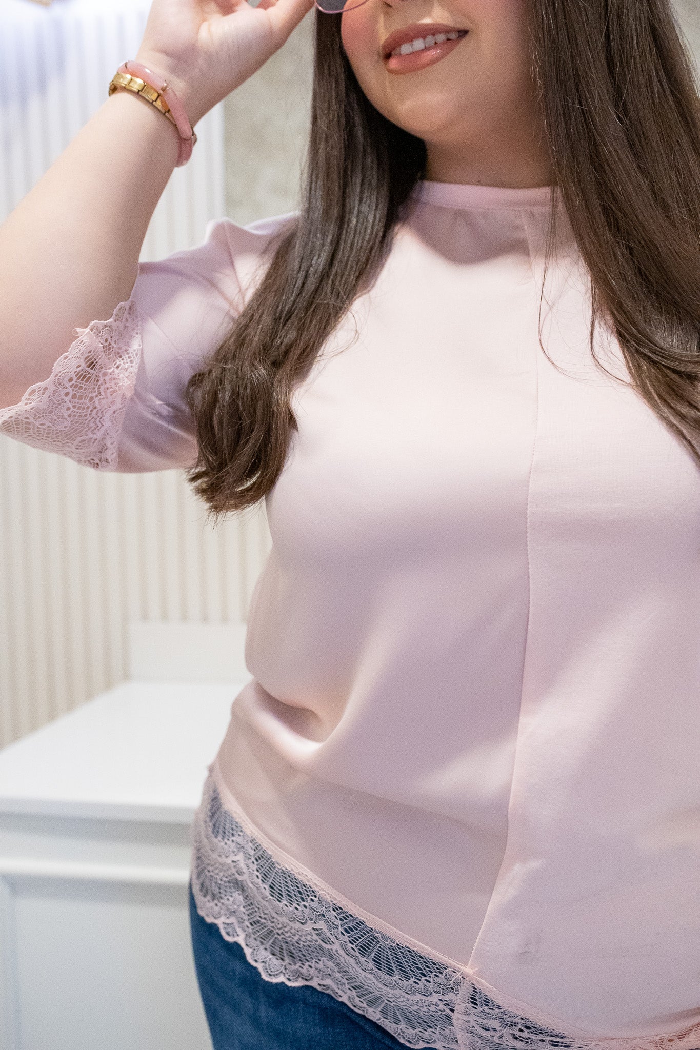 Blusa Curvy Combinada Satin y Algodón con Encaje | Fashion Girl