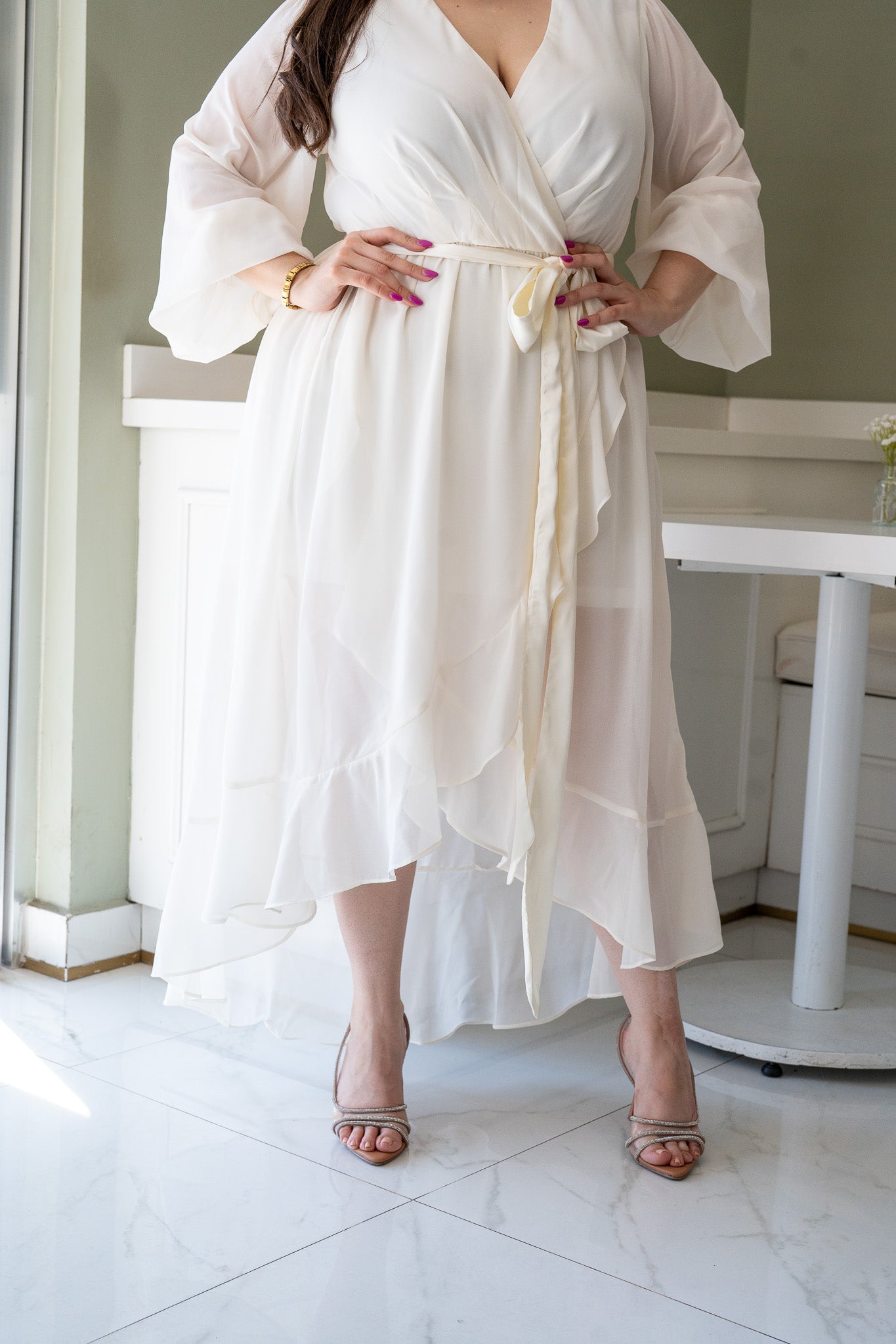 Vestido Curvy Cóctel Gasa con Forro Color Ivory Statement
