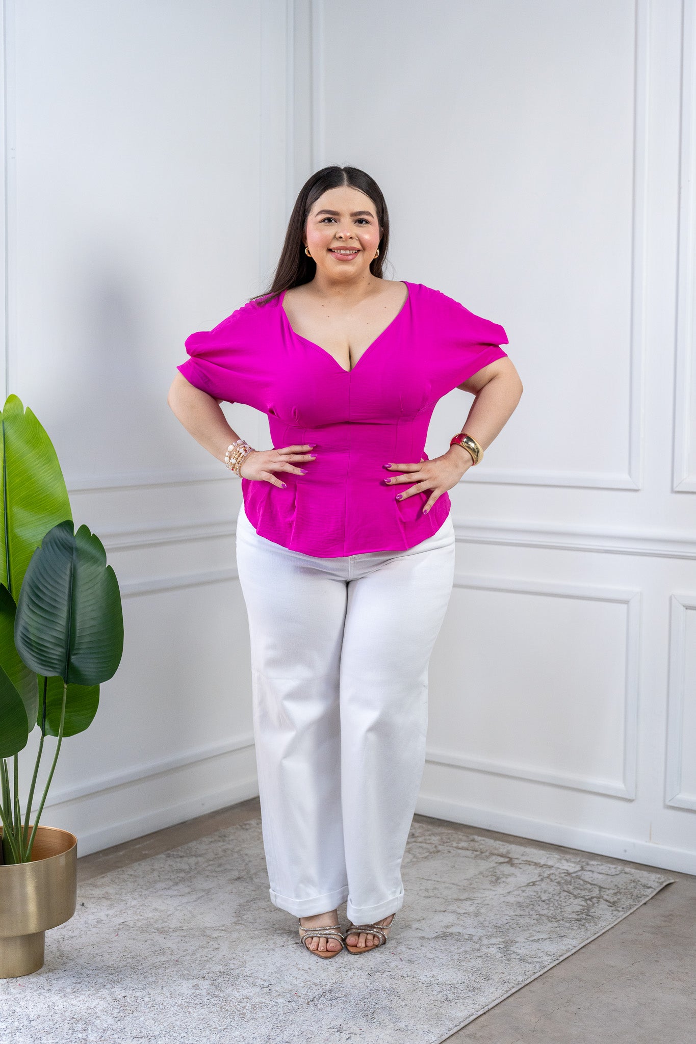 Blusa Curvy Fucsia Tipo Corset con Tiras en Espalda