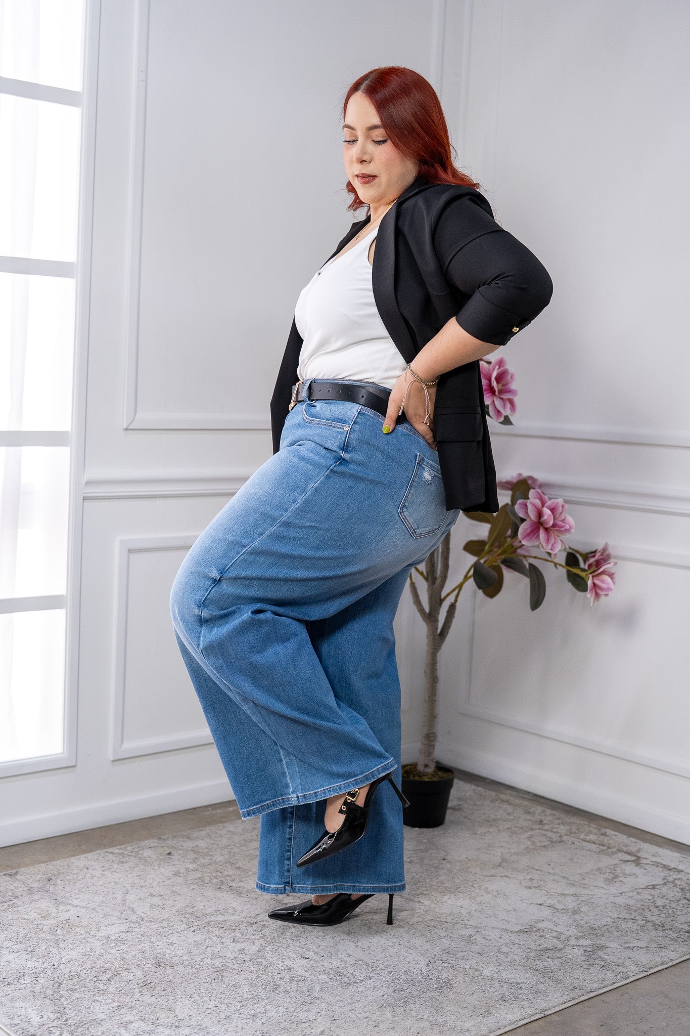 Jeans Curvy Wide Leg Rasgados Mezclilla Tiro Alto Casual Chic