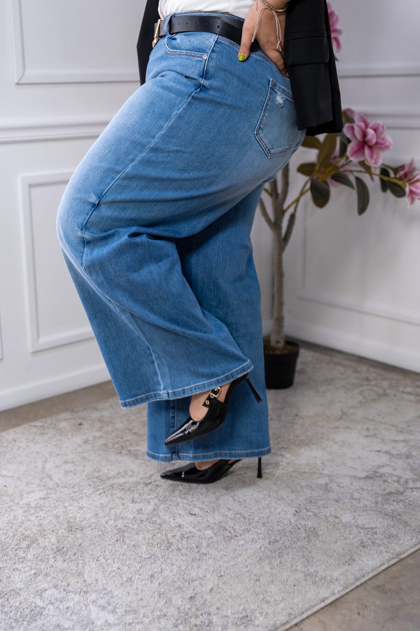 Jeans Curvy Wide Leg Rasgados Mezclilla Tiro Alto Casual Chic