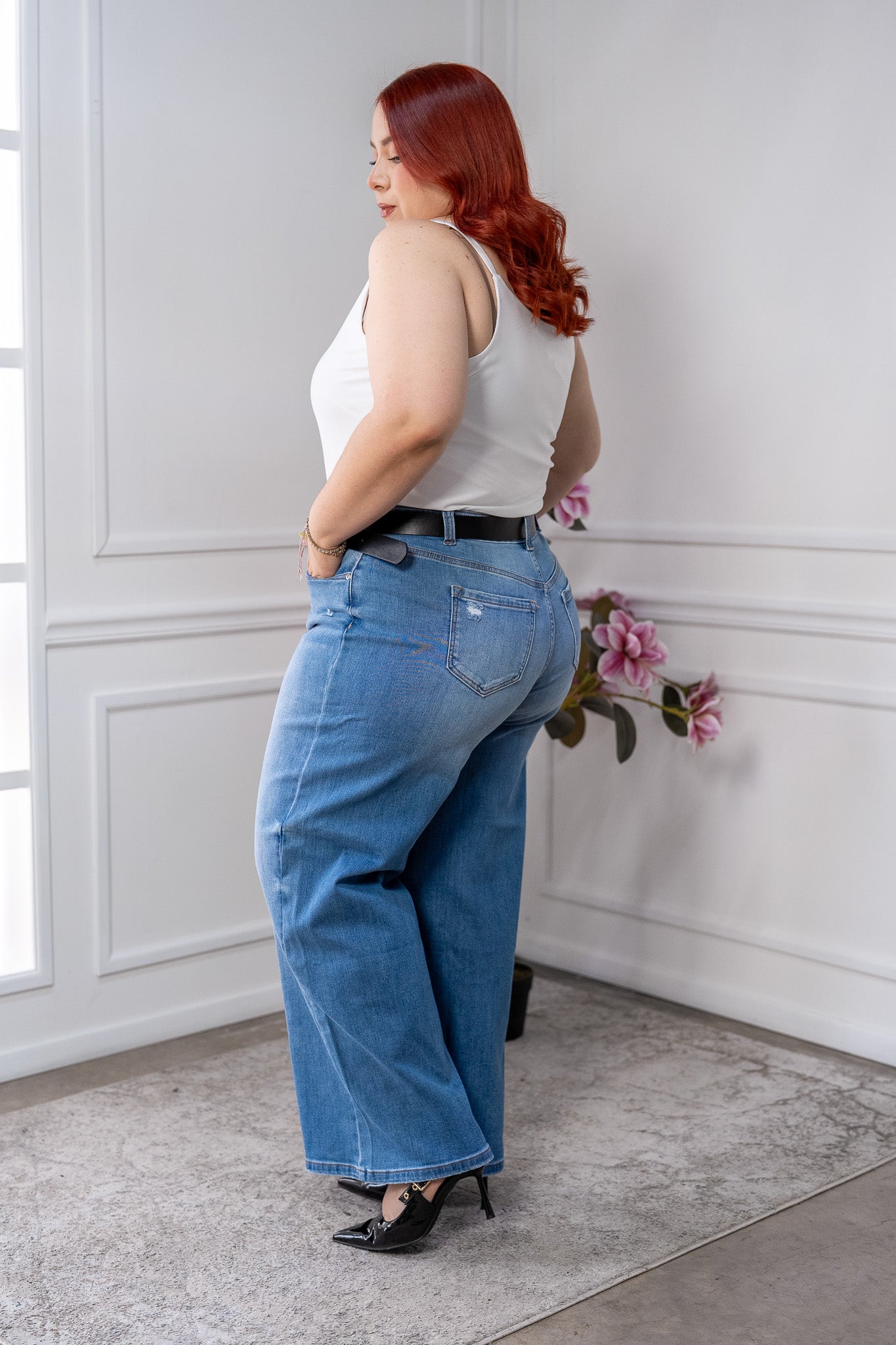 Jeans Curvy Wide Leg Rasgados Mezclilla Tiro Alto Casual Chic