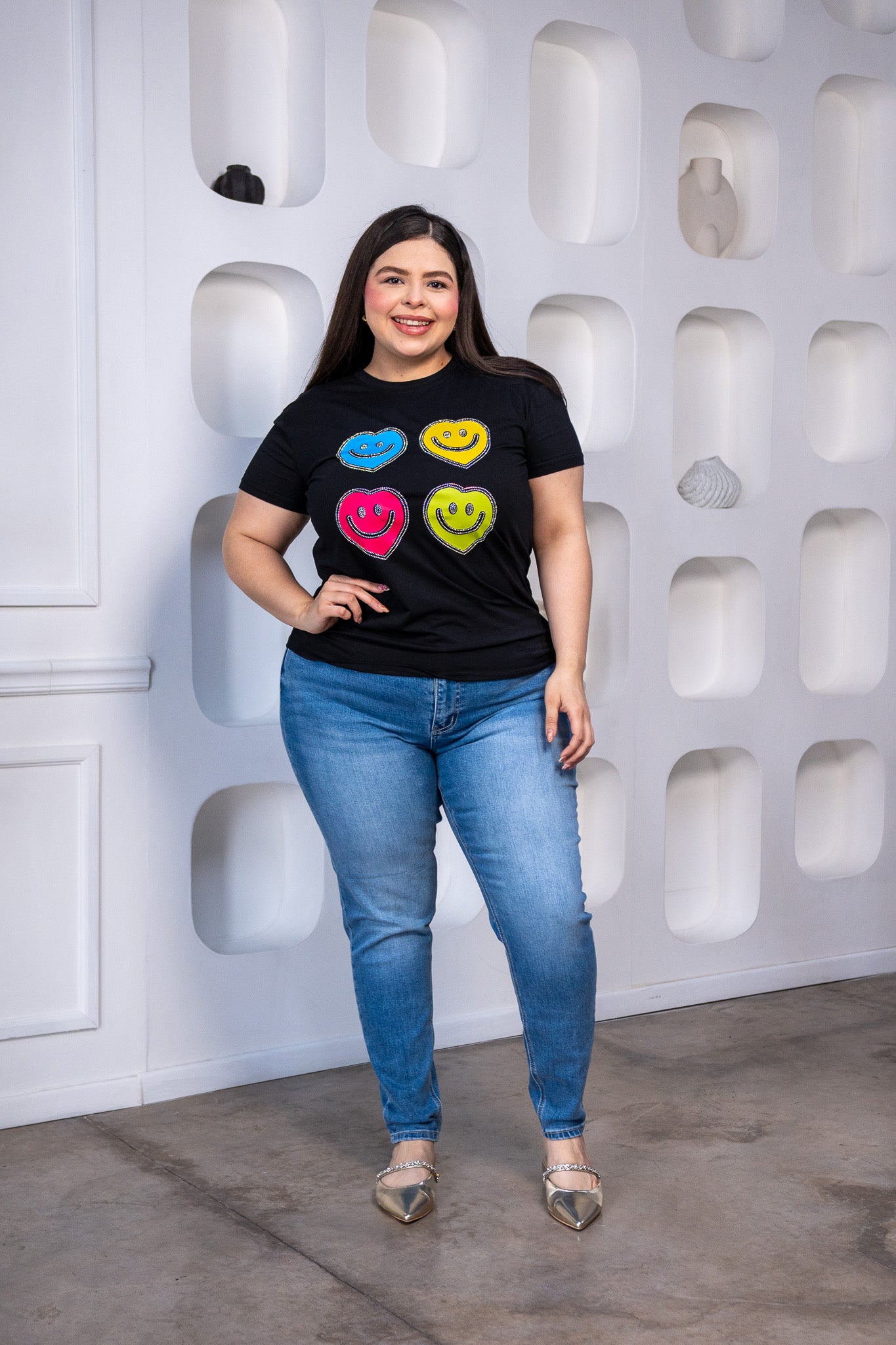 Playera Plus Size Caritas Feliz Negra