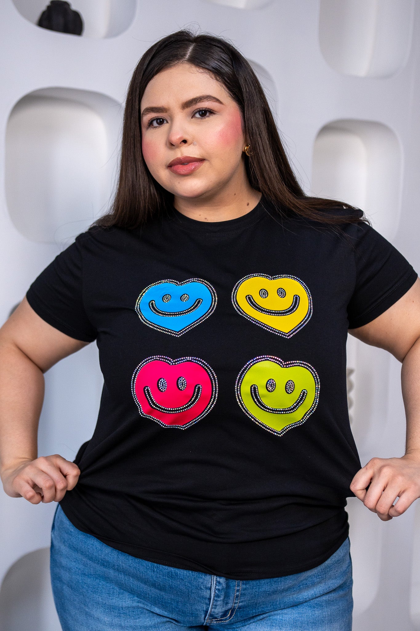 Playera Plus Size Caritas Feliz Negra