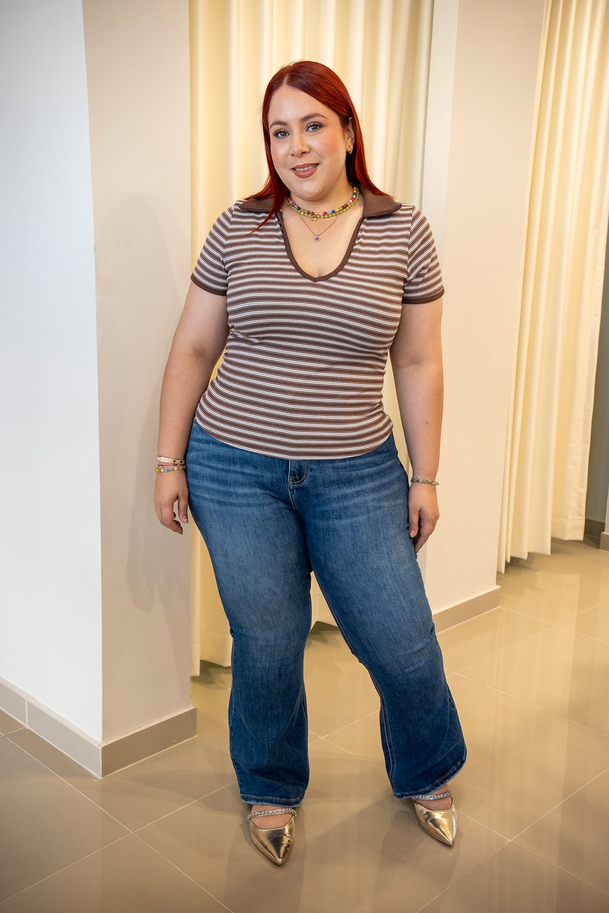 Blusa cuello V rayada