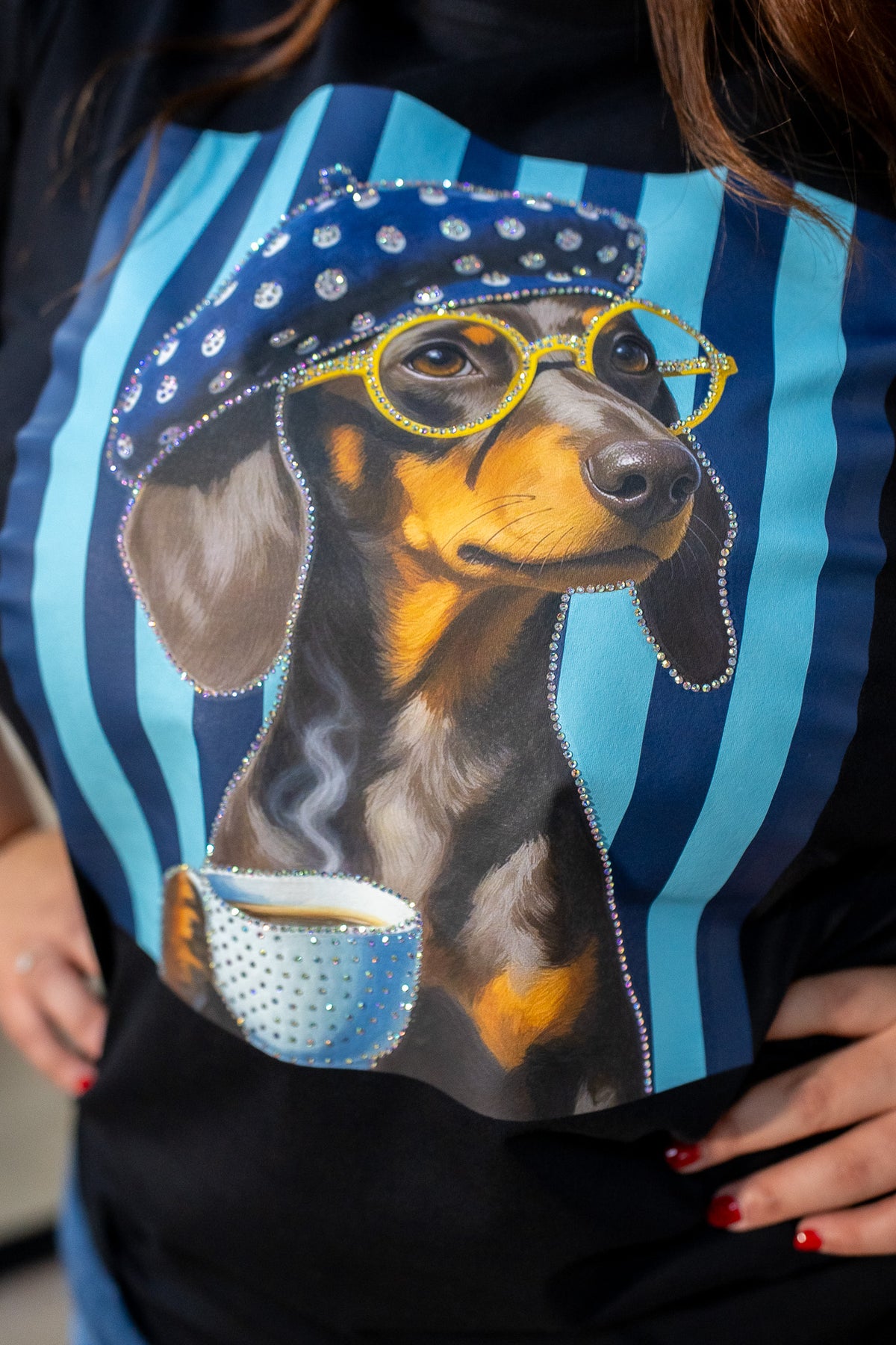 Playera Curvy Perrito Dachshund Pedrería Negra