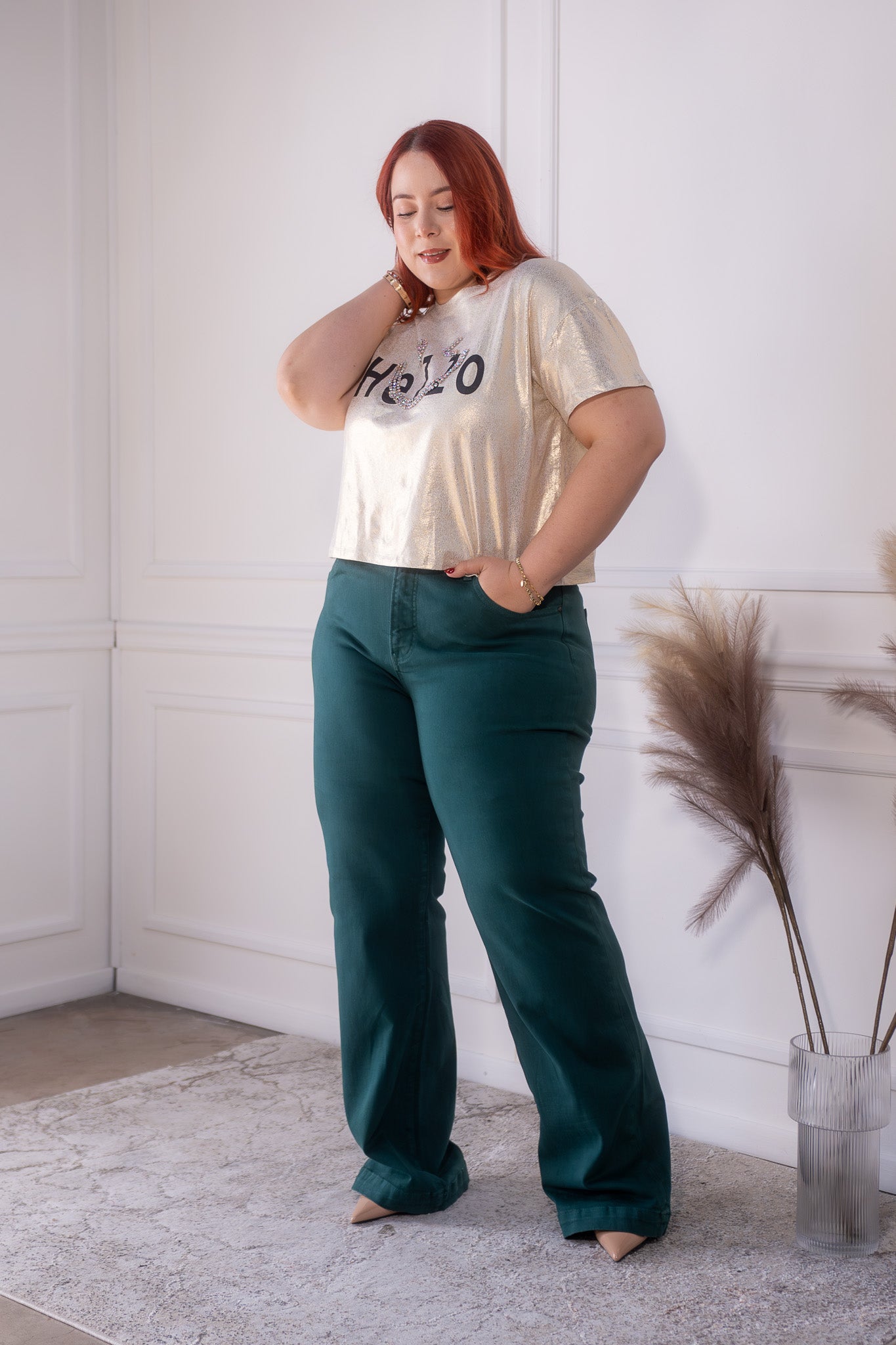 jeans recto liso verde