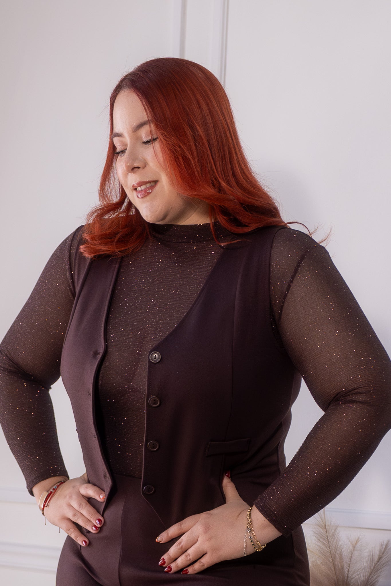 Blusa mesh glitter cafe