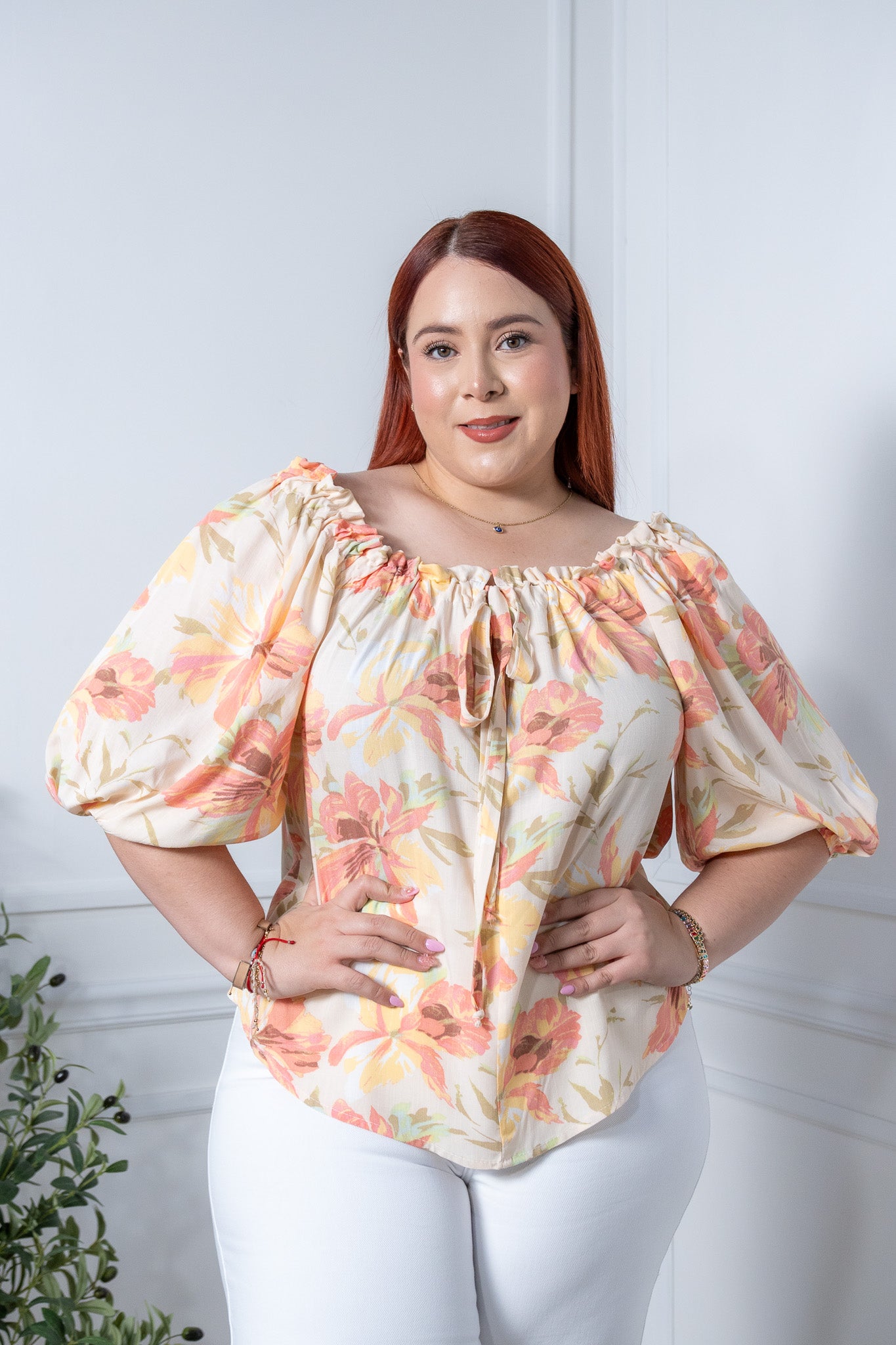 Off shoulder floral print blouse