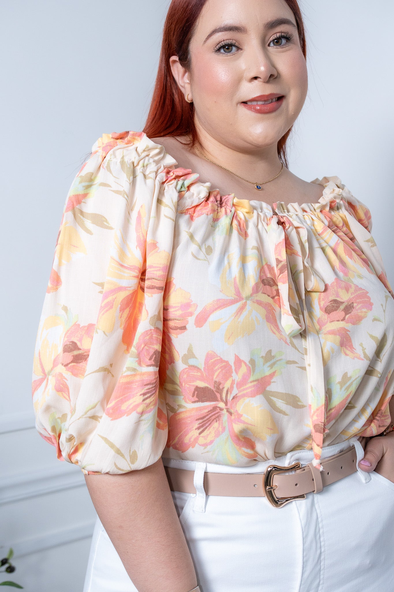 Off shoulder floral print blouse