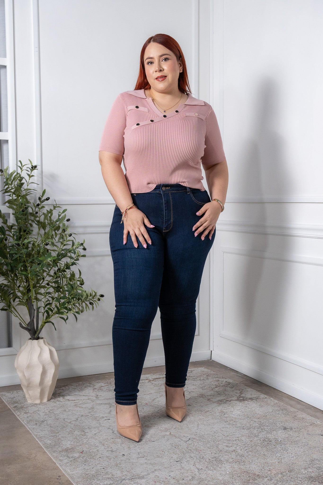 Blusa canalada c/botones rosa