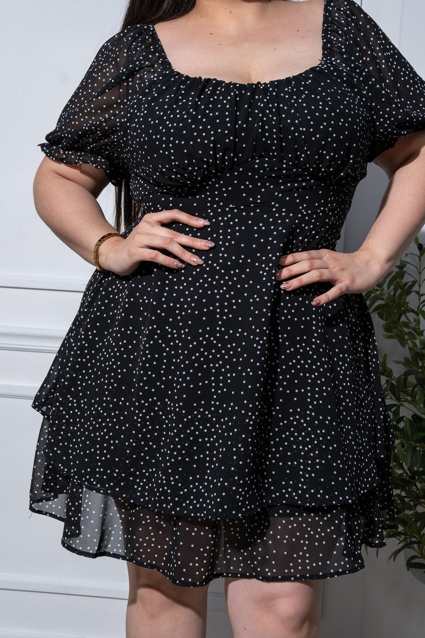 Vestido gasa polka negro