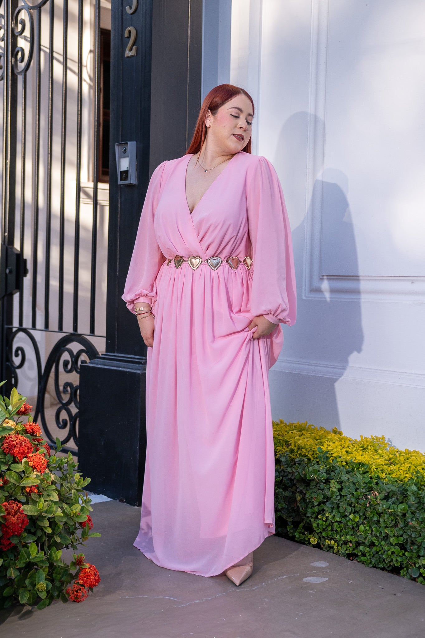 Maxi vestido c/lazo rosa