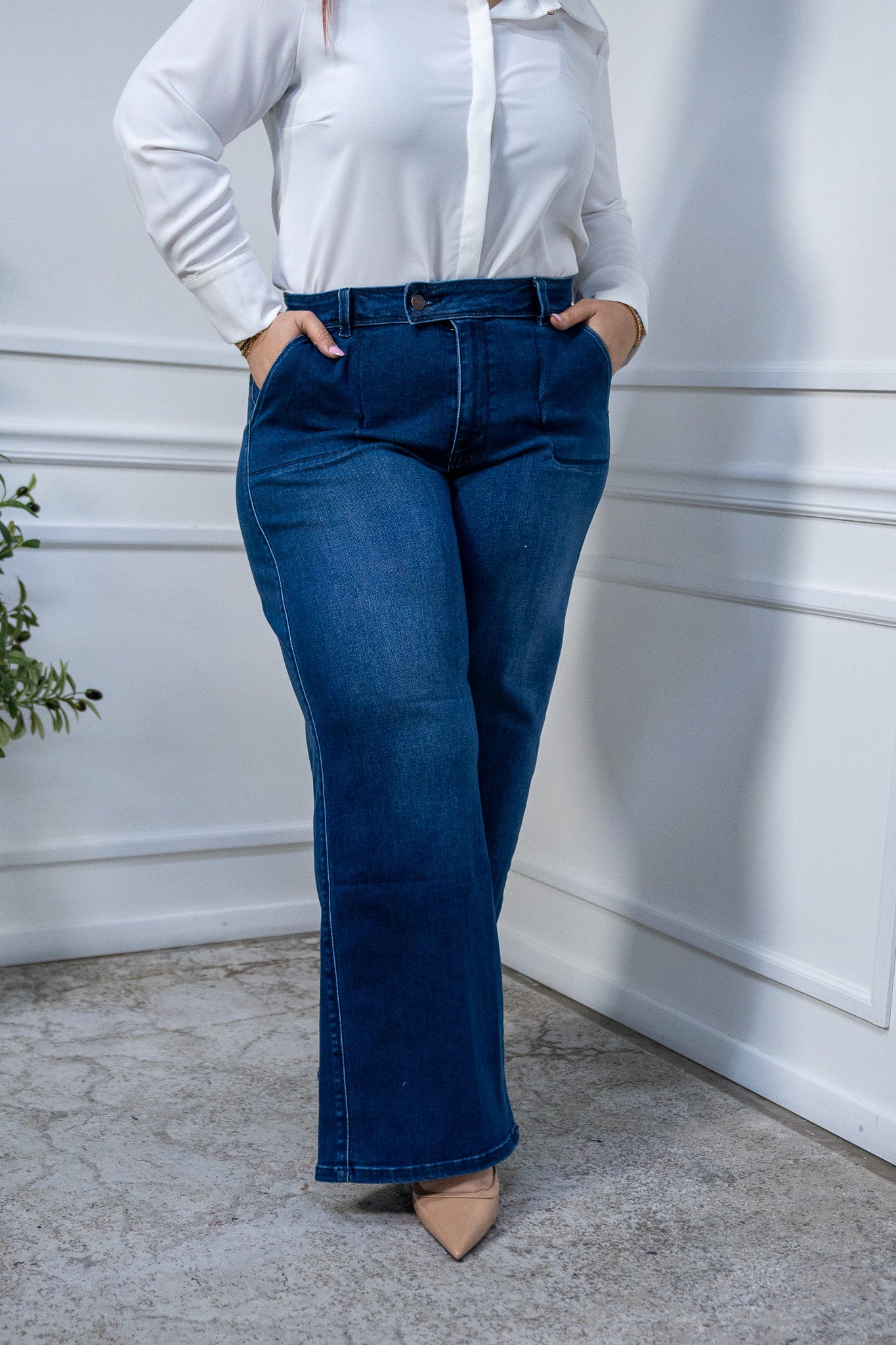 Jeans wide leg c/bolsa osc