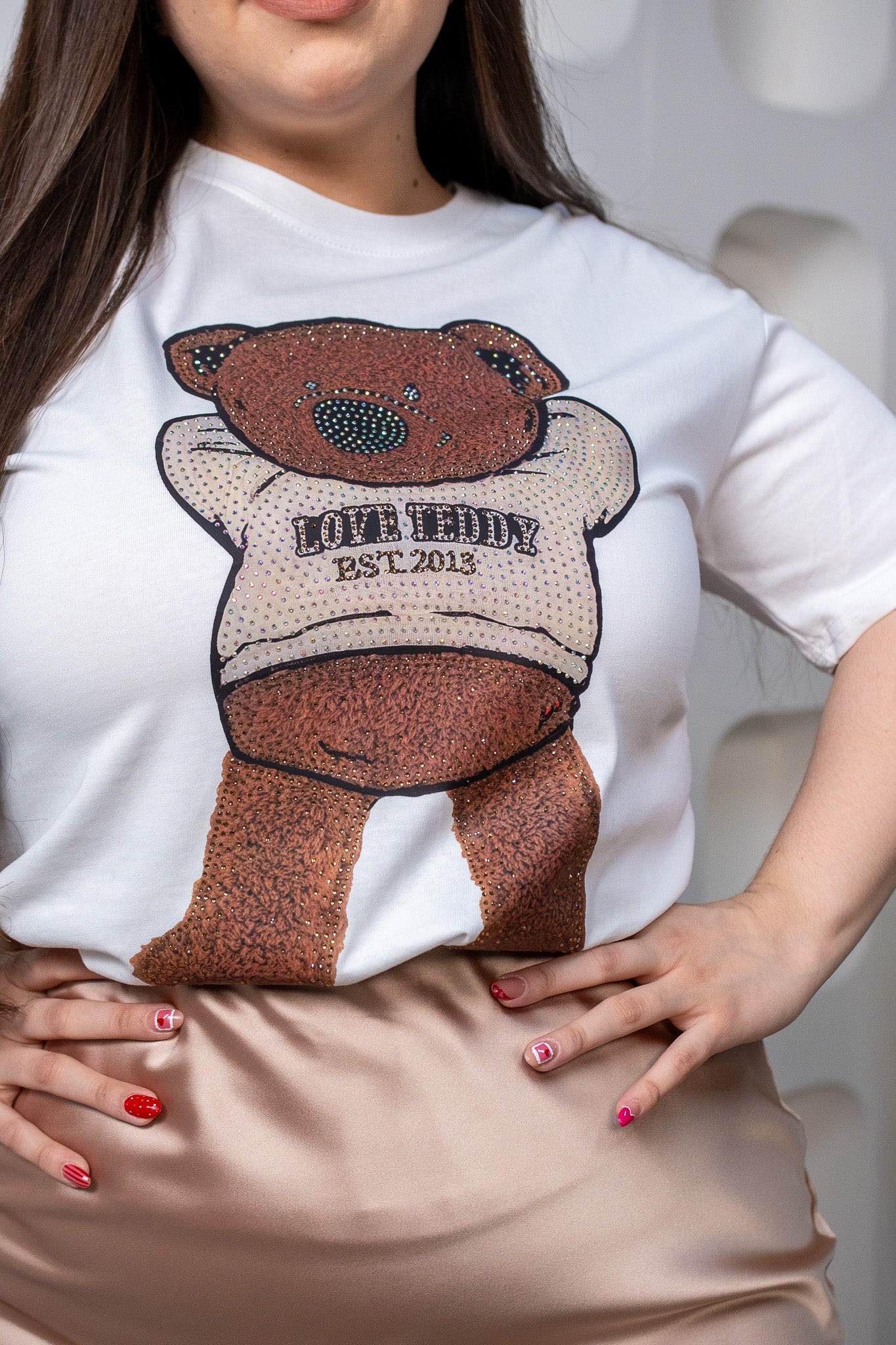 Playera Curvy Love Teddy Blanca Tierna Casual Versátil