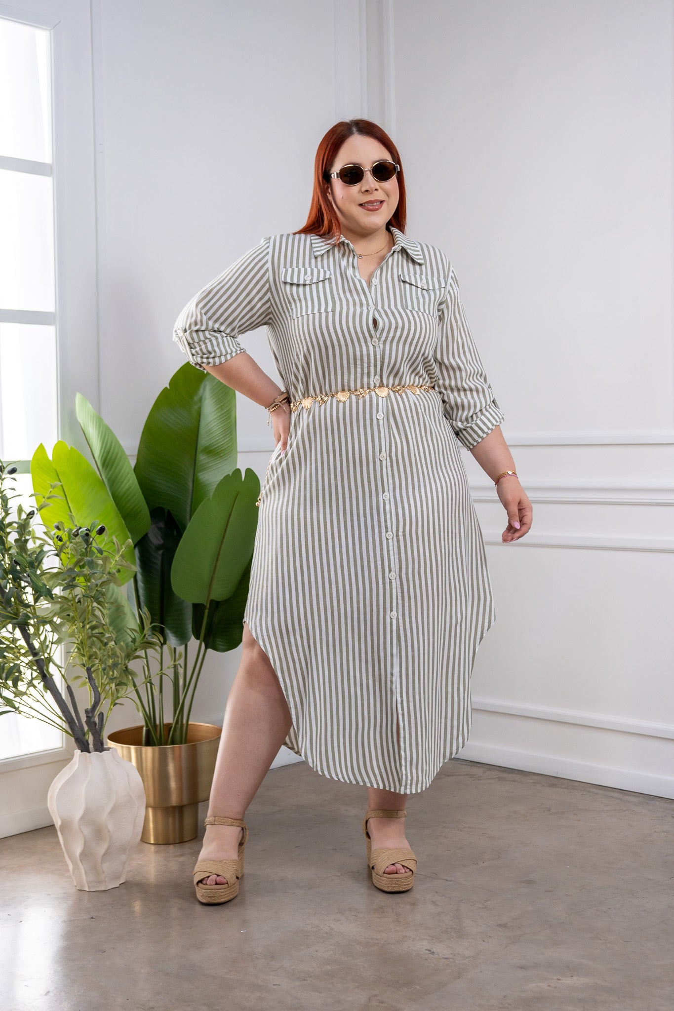 Maxi vestido camisero lineas olivo