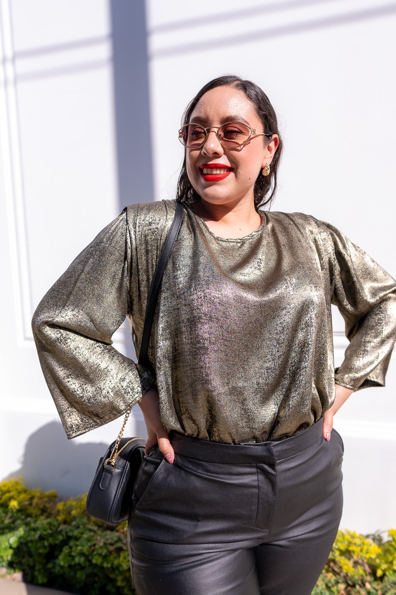 Blusa Metálica Dorada Plus Size para Mujer