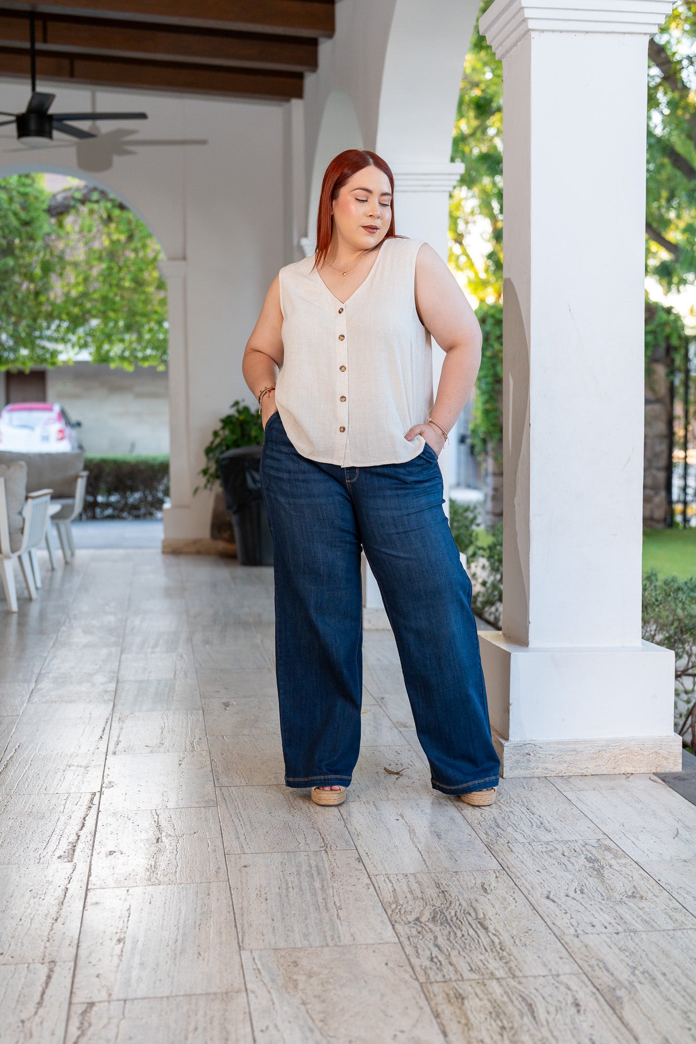 Chaleco lino liso bei