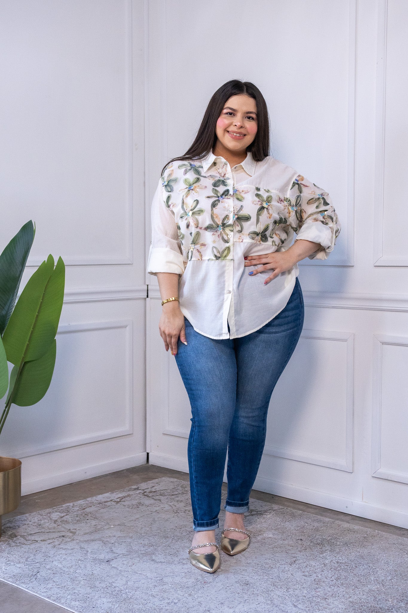 Camisa estampada c/flores bei