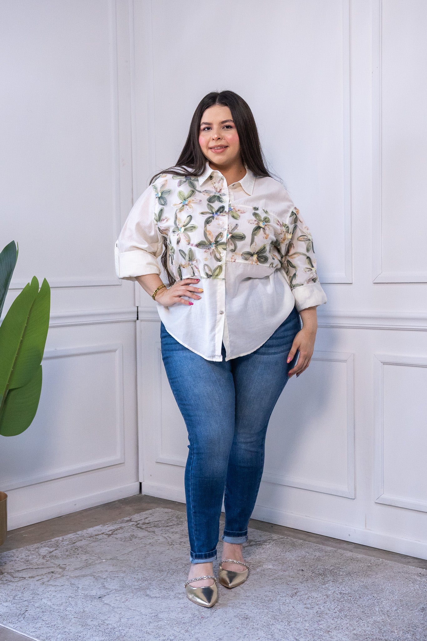 Camisa estampada c/flores bei