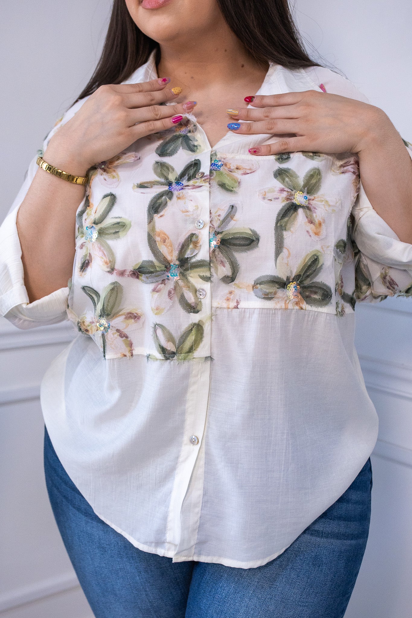 Camisa estampada c/flores bei