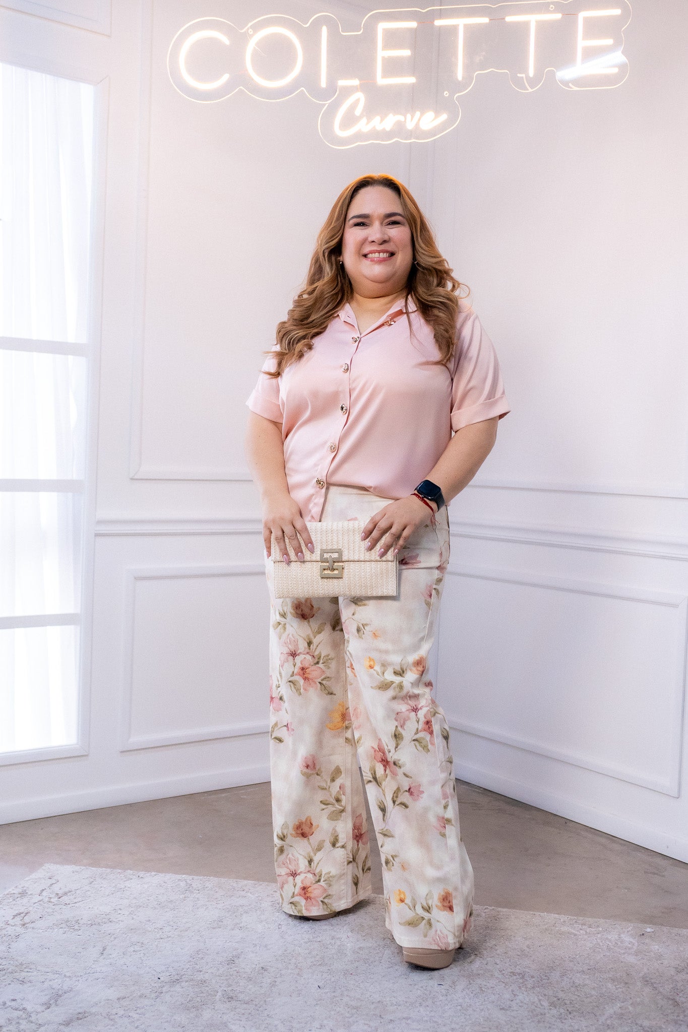 Jeans Curvy Recto Estampado Floral con Cinto Cintura Alta