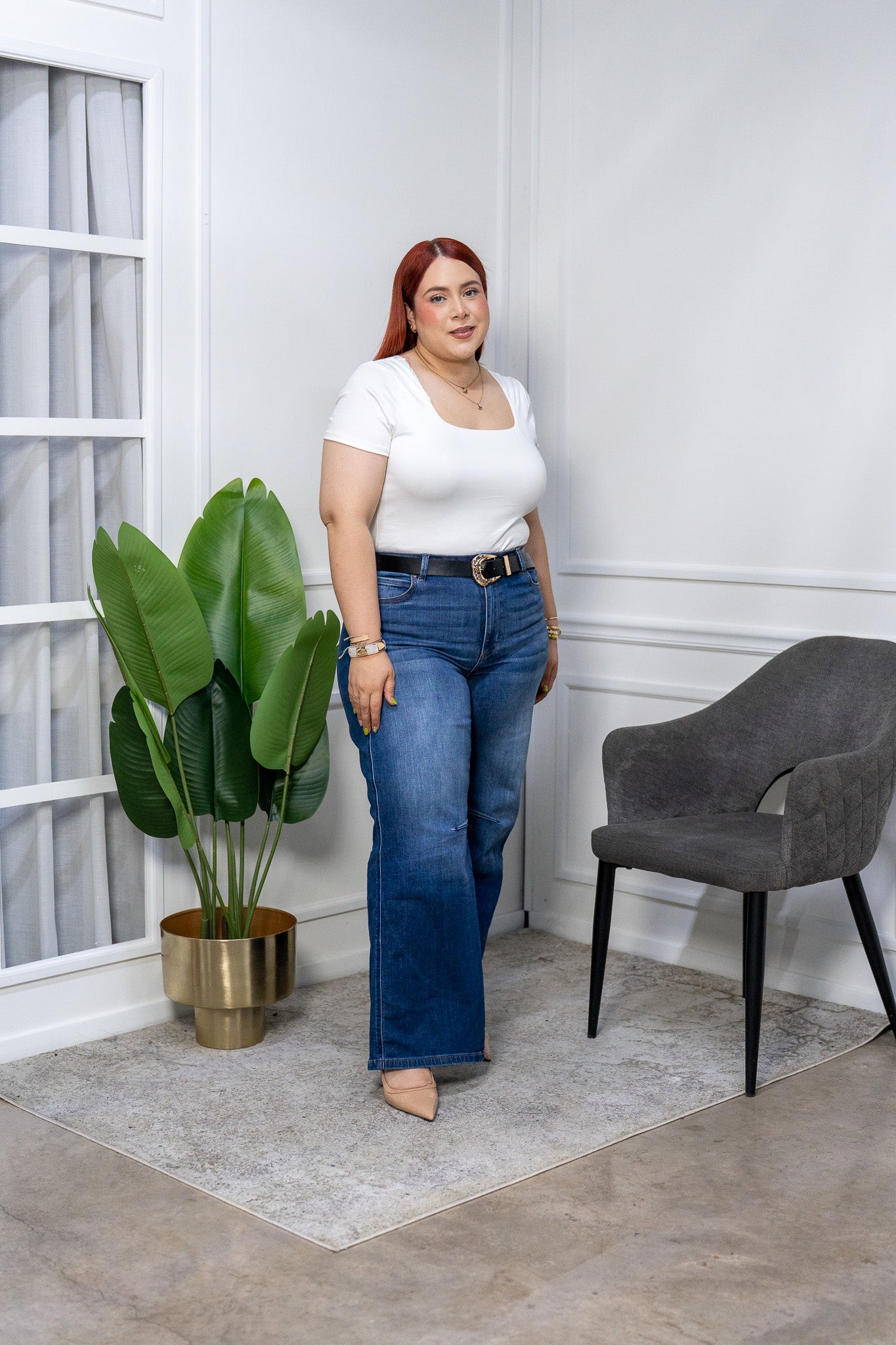 Blusa Curvy Básica Cuello Cuadrado Algodón con Stretch