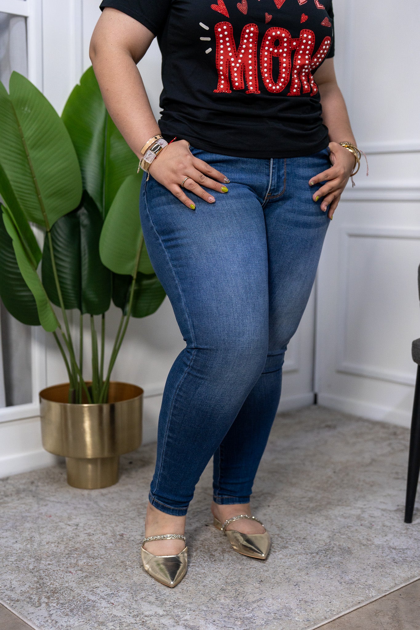 Jeans Skinny Curvy Azul Medio con Tiro Alto Estilizador | Denim Stretch