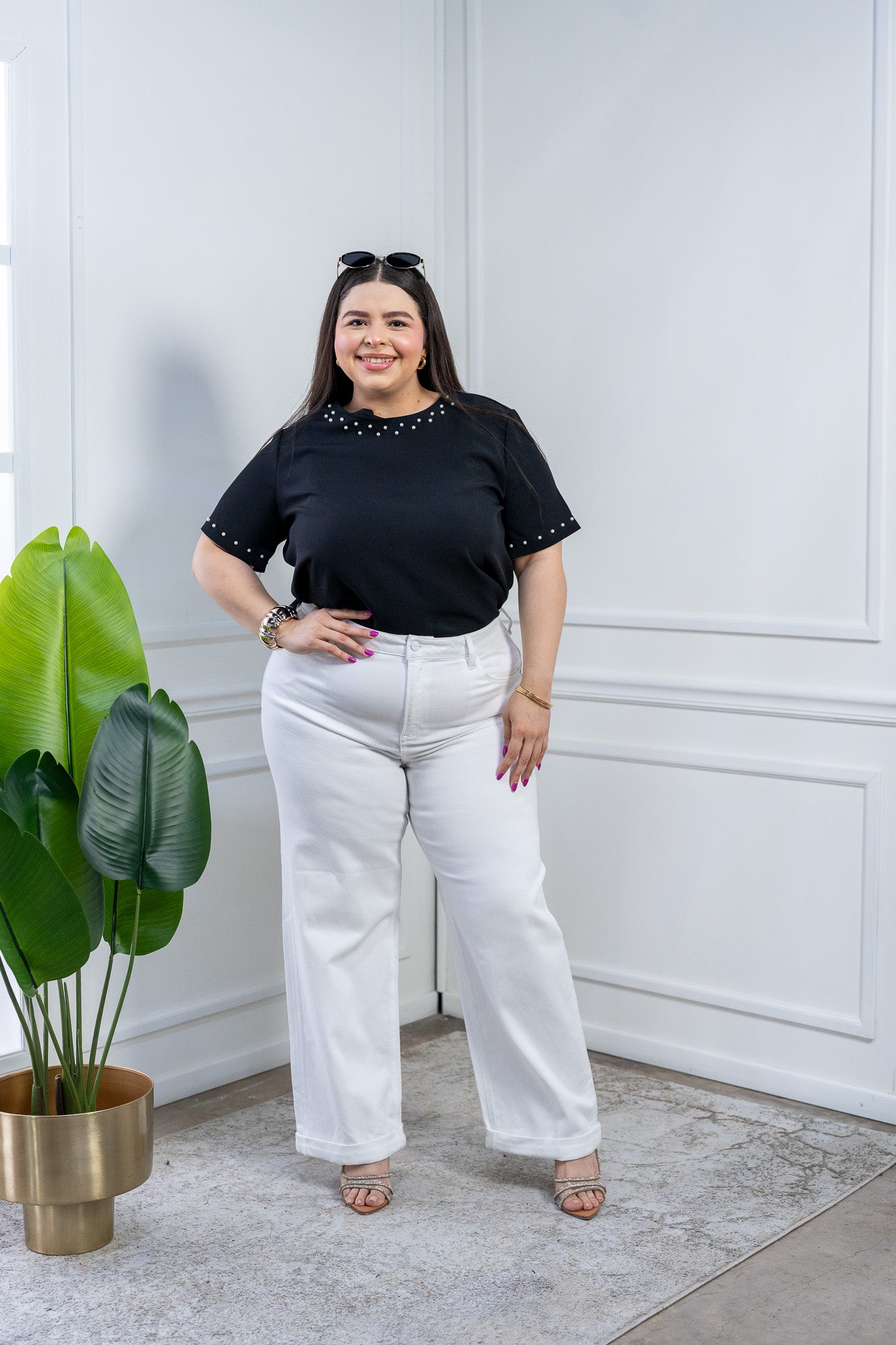 Jeans Curvy Barrel Blanco Stretch Tiro Alto Statement Verano