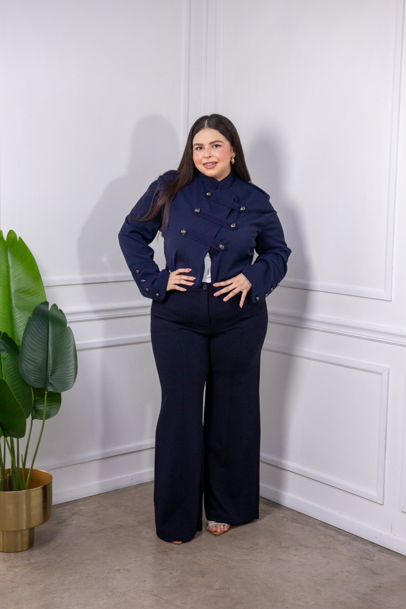Jacket Curvy Estilo Militar Doble Botonadura Navy