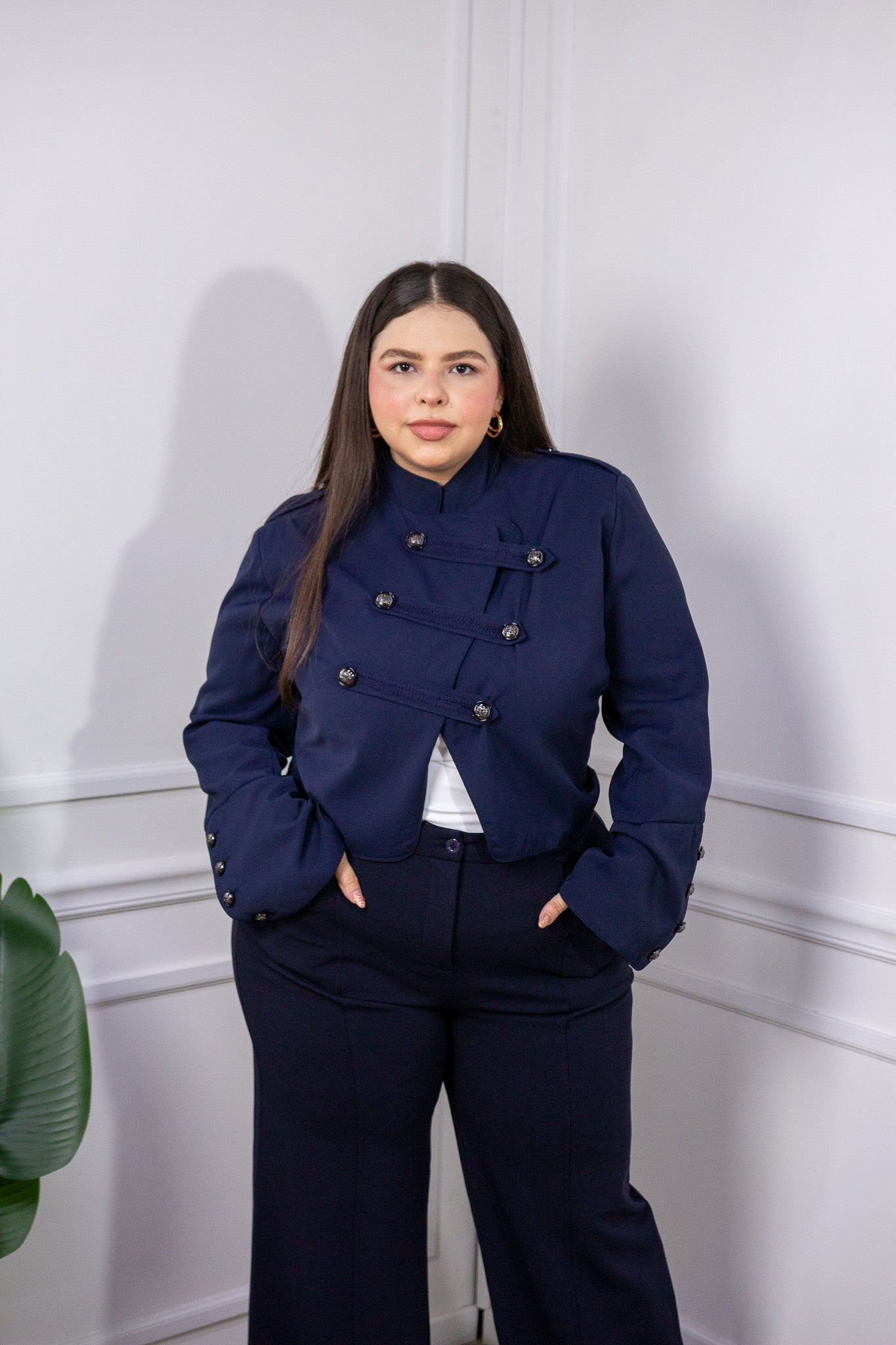 Jacket Curvy Estilo Militar Doble Botonadura Navy