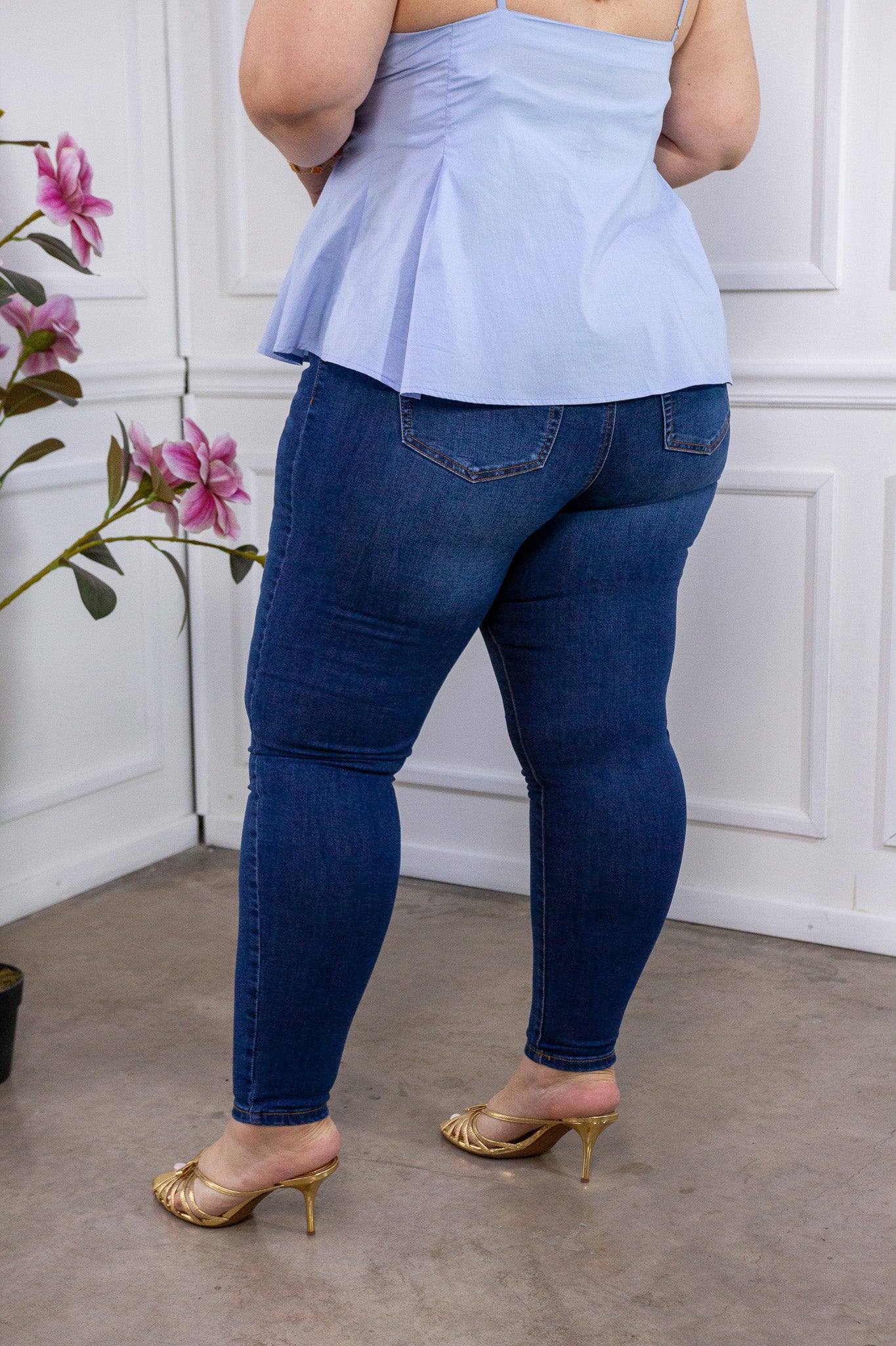Jeans Curvy Skinny Cintura Alta Azul Oscuro Stretch