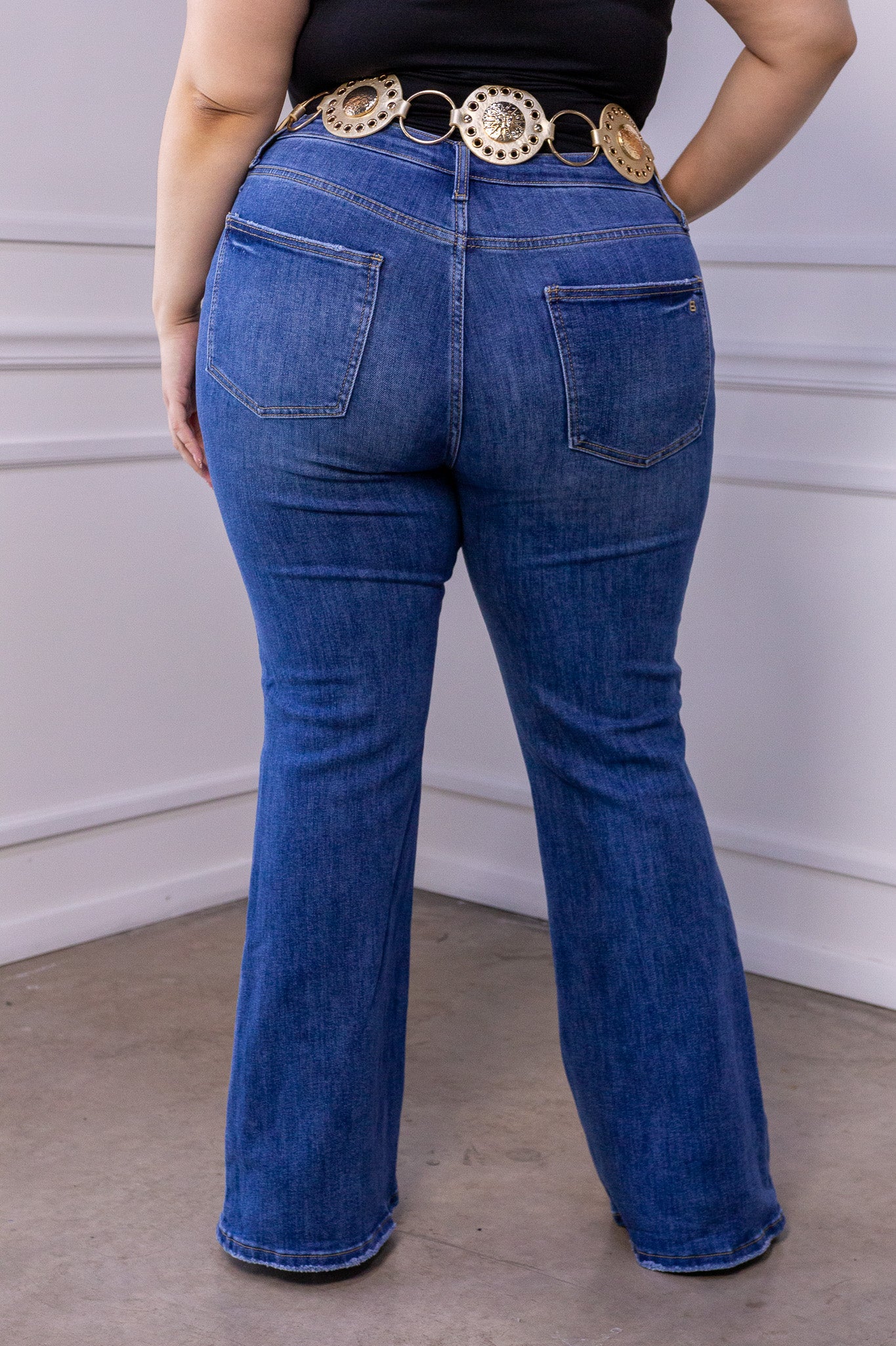 Jeans Curvy Bell Bottom Campana Deslavado Cintura Alta Azul