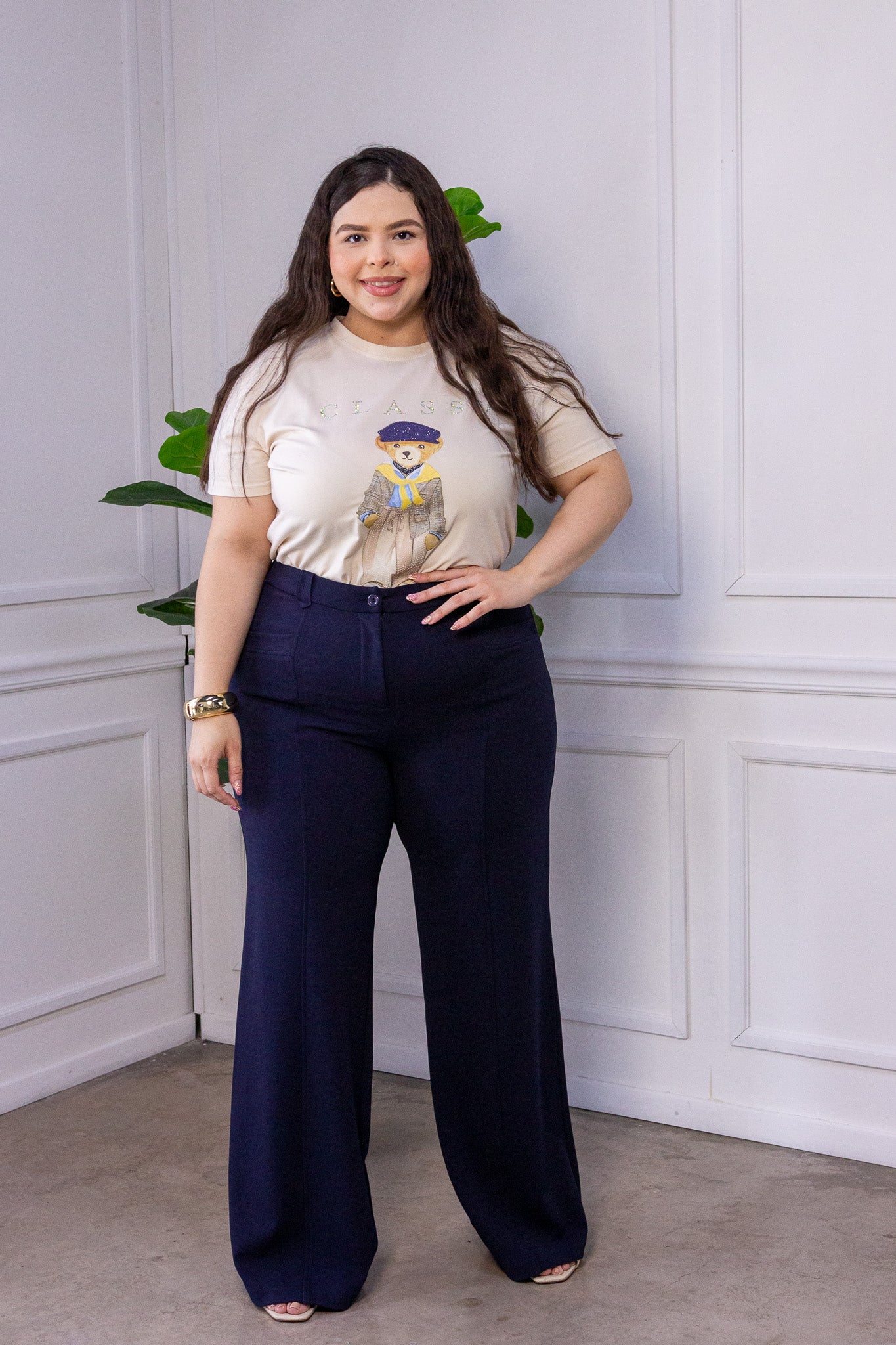 Pantalón Curvy Vestir Pierna Ancha Navy